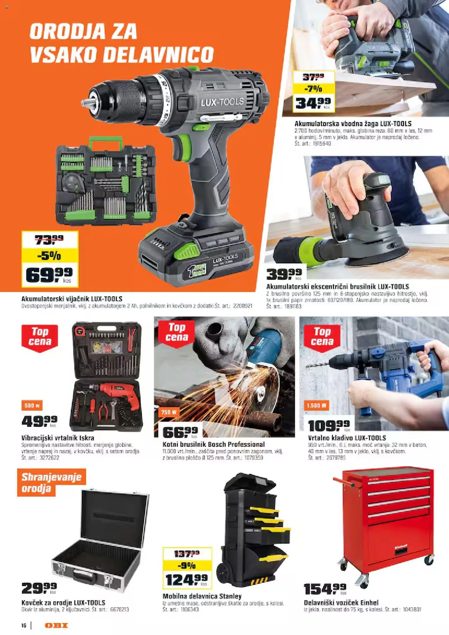 Novi OBI katalog ponudbe – veljaven od 02.04.2026 | Stran: 16 | Izdelki: Orodje, Akumulator, Kovcek, Kladivo