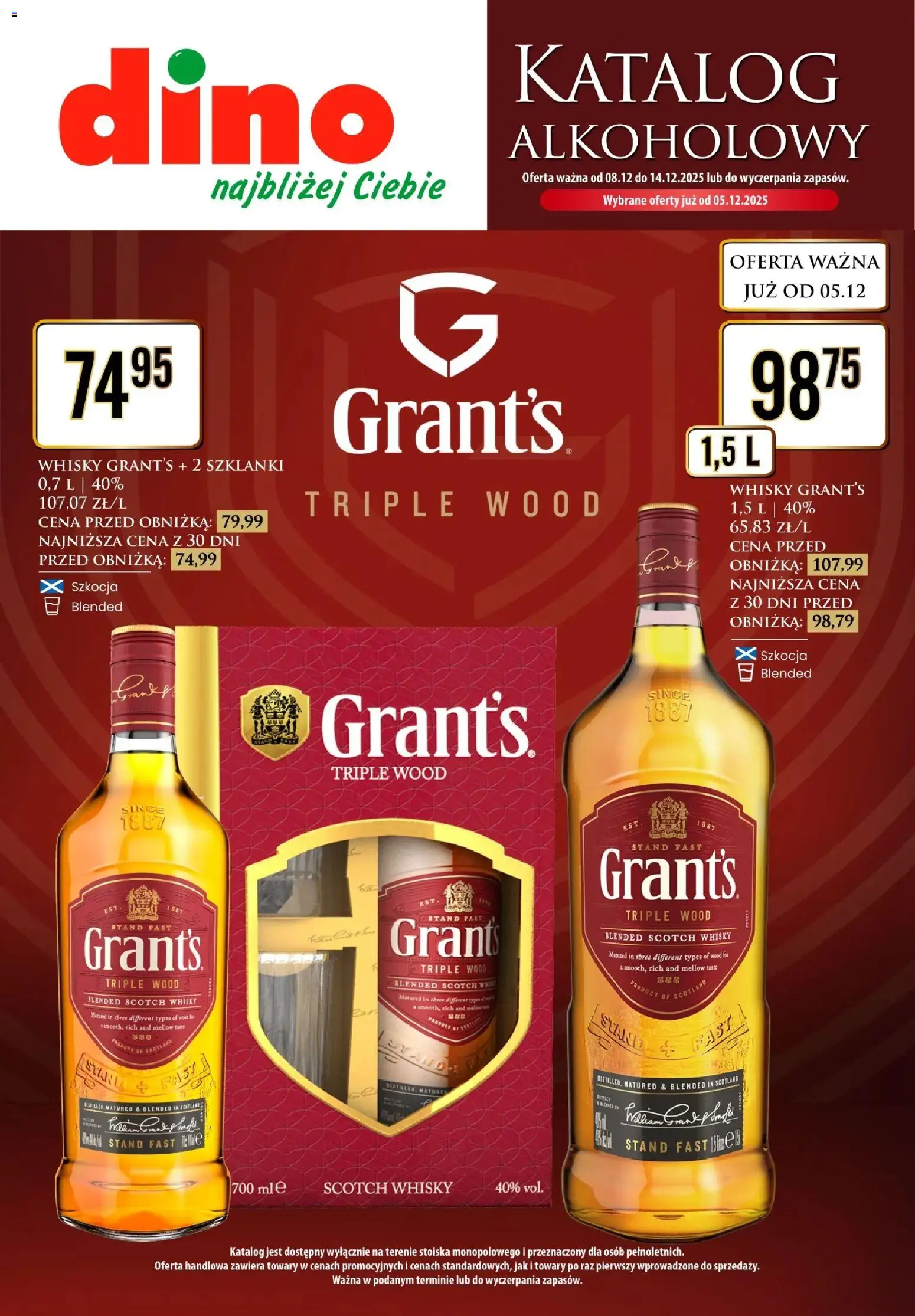 Dino Gazetka alkoholowa od 05.12.2025 | Strona: 1 | Produkty: Grant's, Szklanki, Whisky