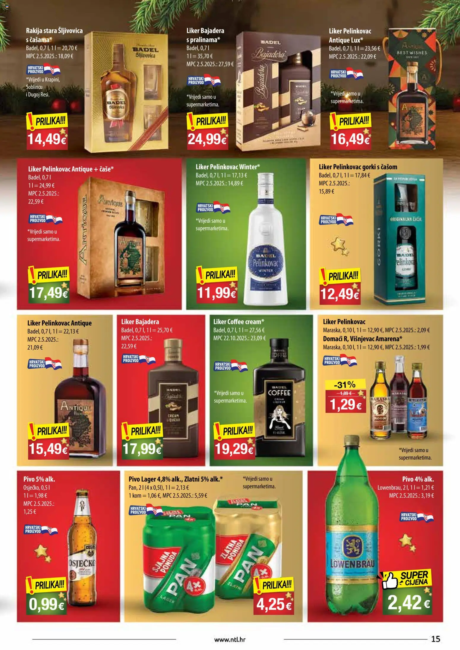NTL katalog | vrijedi od 17.12.2025 | Stranica: 15 | Proizvodi: Pivo, Pelinkovac Antique, Liker, Rakija