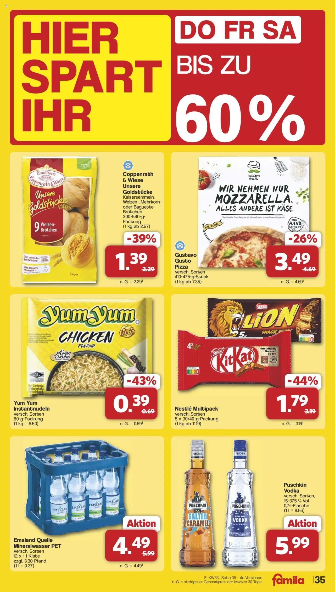 Famila Nordwest Prospekt 	 - gültig ab dem 11.08.2025 | Seite: 39 | Produkte: Baguette, Mineralwasser, Pizza, Vodka