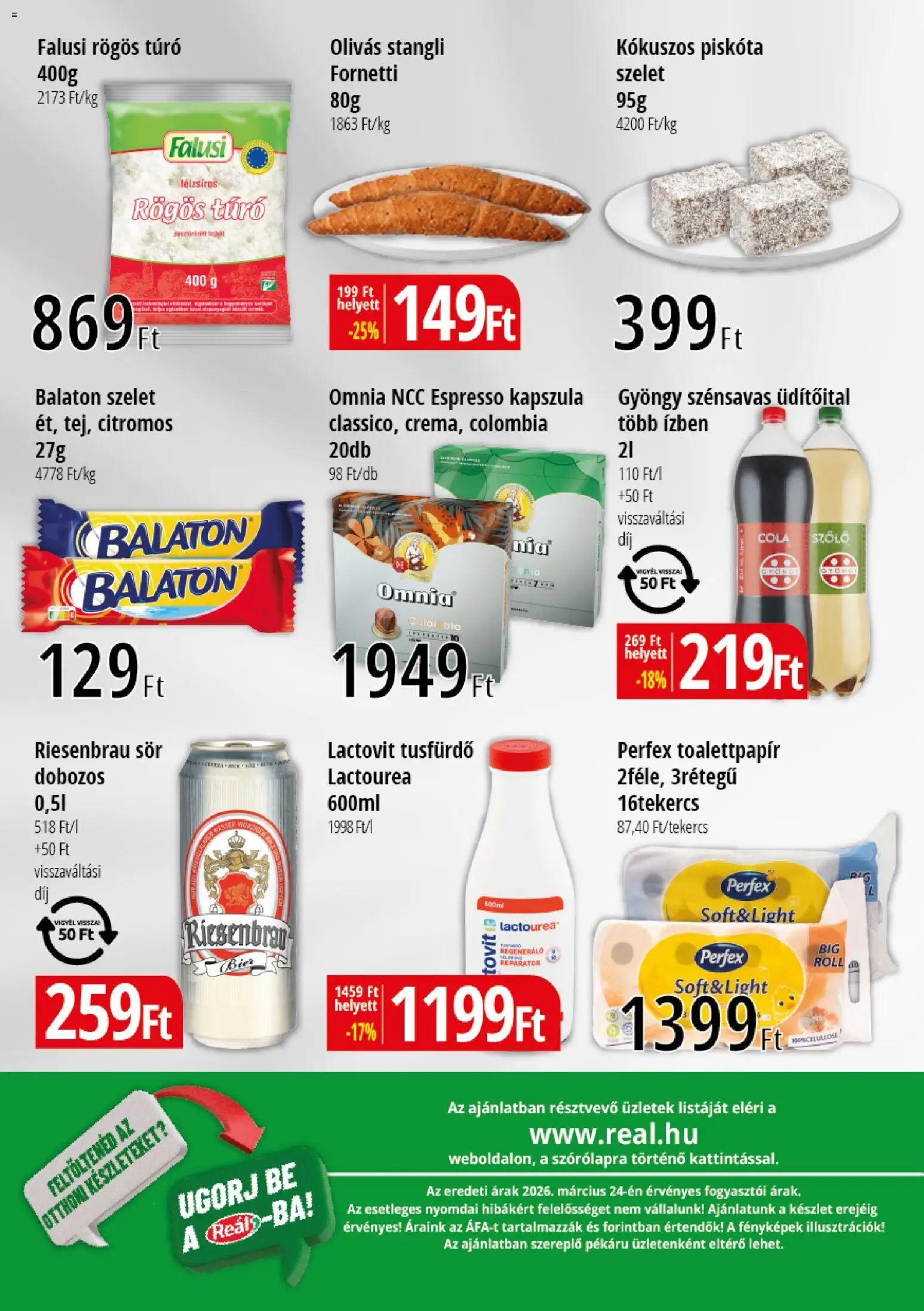 Reál akciós ujság - amely érvényes a következő dátumtól: 09.04.2026 | Oldal: 2 | Termékek: Rögös túró, Cola, Tusfürdő, Túró