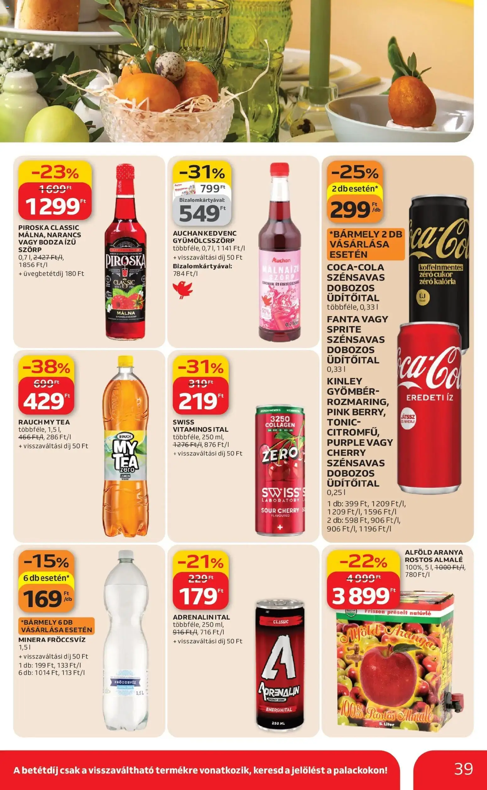 Auchan akciós ujság - amely érvényes a következő dátumtól: 12.03.2026 | Oldal: 39 | Termékek: Tonic, Fanta, Almalé, Cukor
