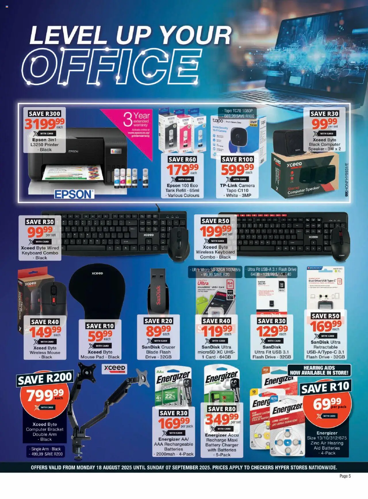 Checkers - Hyper Tech X August Promotion │ valid from 18.08.2025 | Page: 5 | Products: Computer, Mouse, Keyboard, Battery