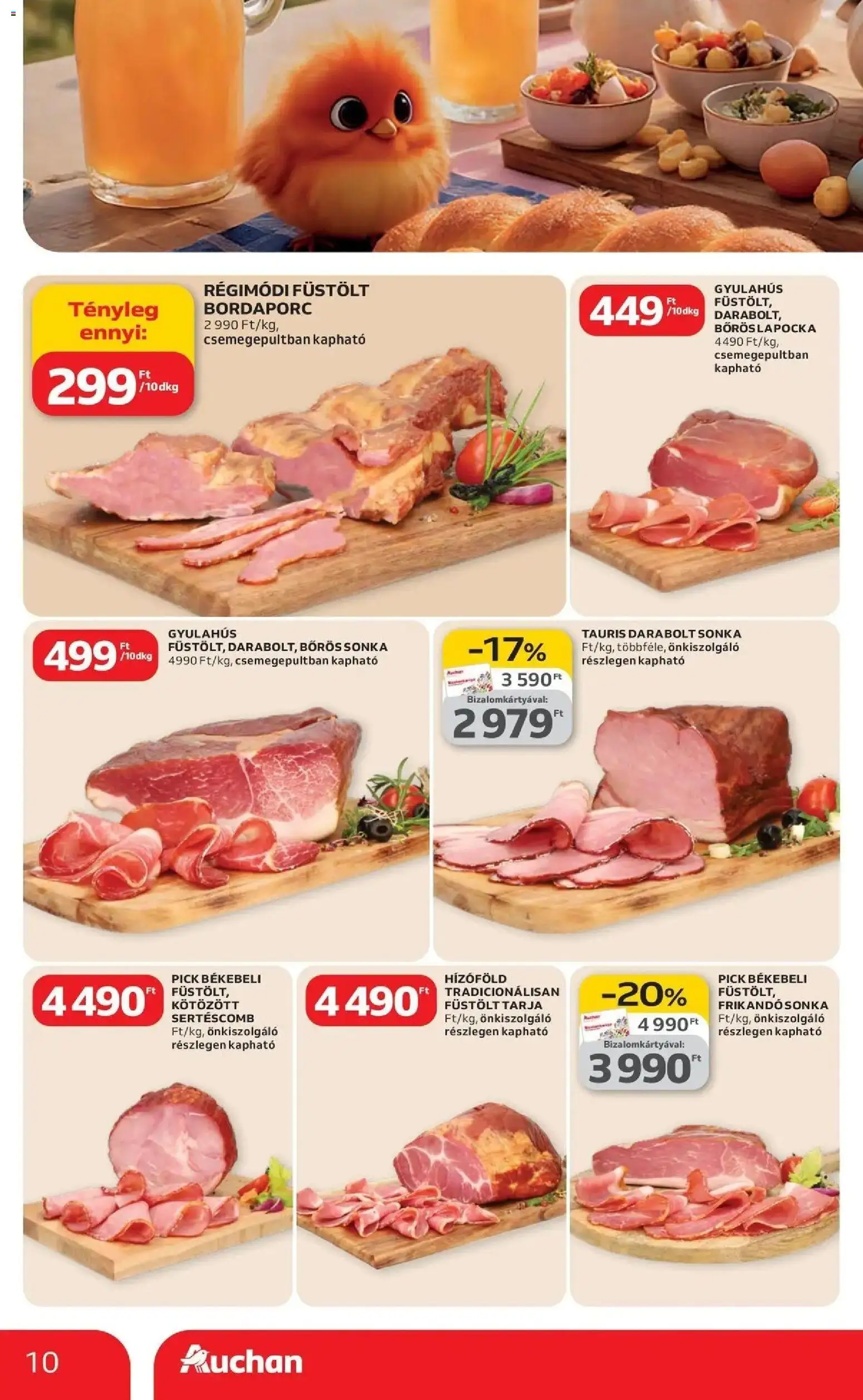 Auchan akciós ujság - amely érvényes a következő dátumtól: 19.03.2026 | Oldal: 10 | Termékek: Pick, Tarja, Füstölt tarja, Sertéscomb