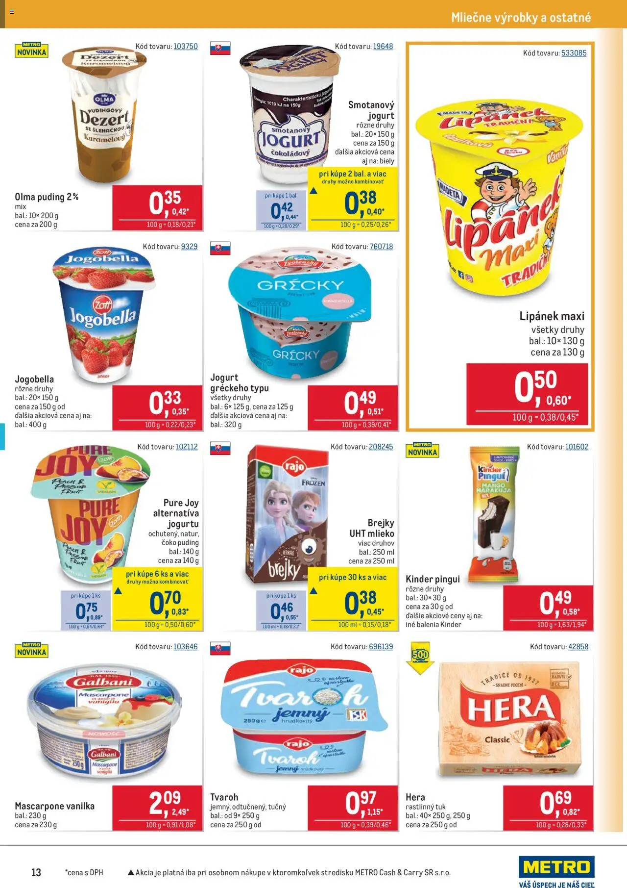 Nové Metro akcie – leták je platný od 10.09.2025 | Strana: 13 | Produkty: Mlieko, Kinder, Tvaroh, Mango