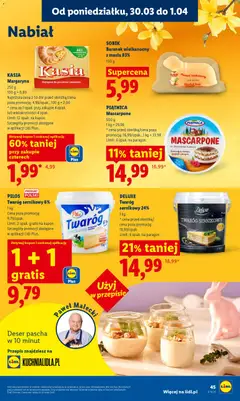 Pogląd oferty "Lidl gazetka" - ważna od 30.03.2026 | Strona: 45 | Produkty: Mascarpone, Margaryna, Ser, Twaróg