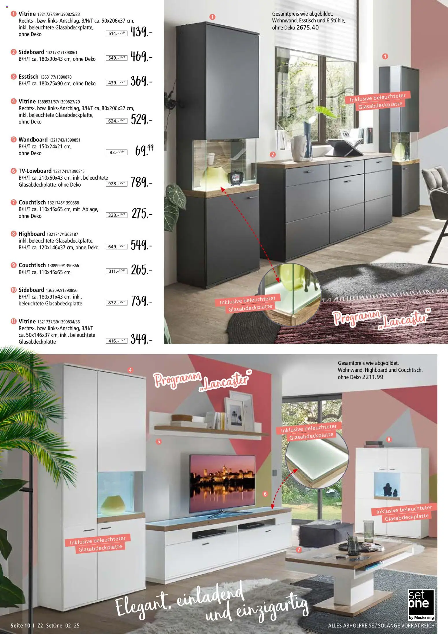 Zurbrüggen - Set One by Musterring – gültig ab 22.12.2025 | Seite: 10 | Produkte: HIghboard, Wandboard, Esstisch, Vitrine