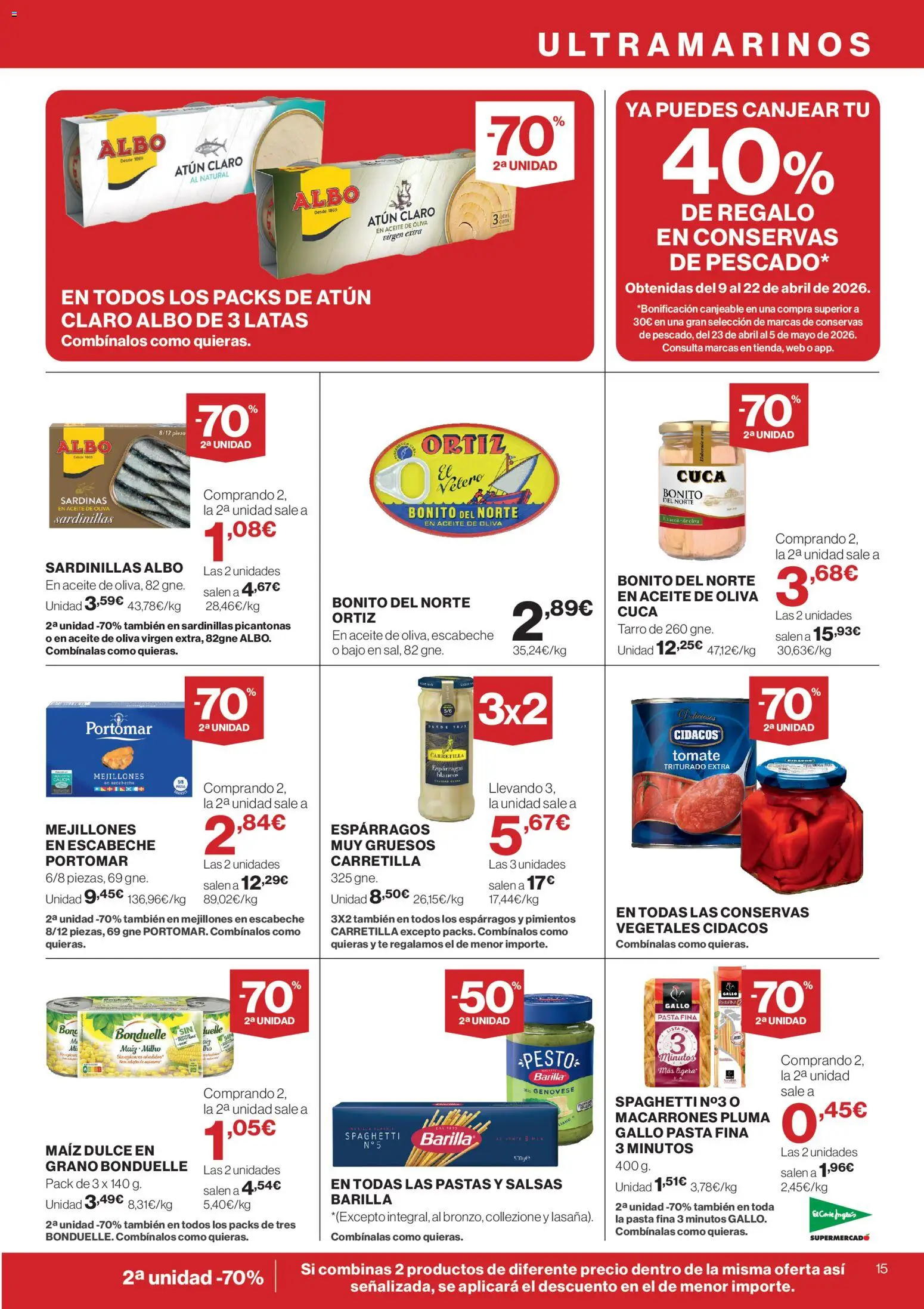 El Corte Inglés ofertas │ válido desde el 23.04.2026 | Página: 15 | Productos: Νερό καρύδας, Pasta, Té, Aceite de oliva