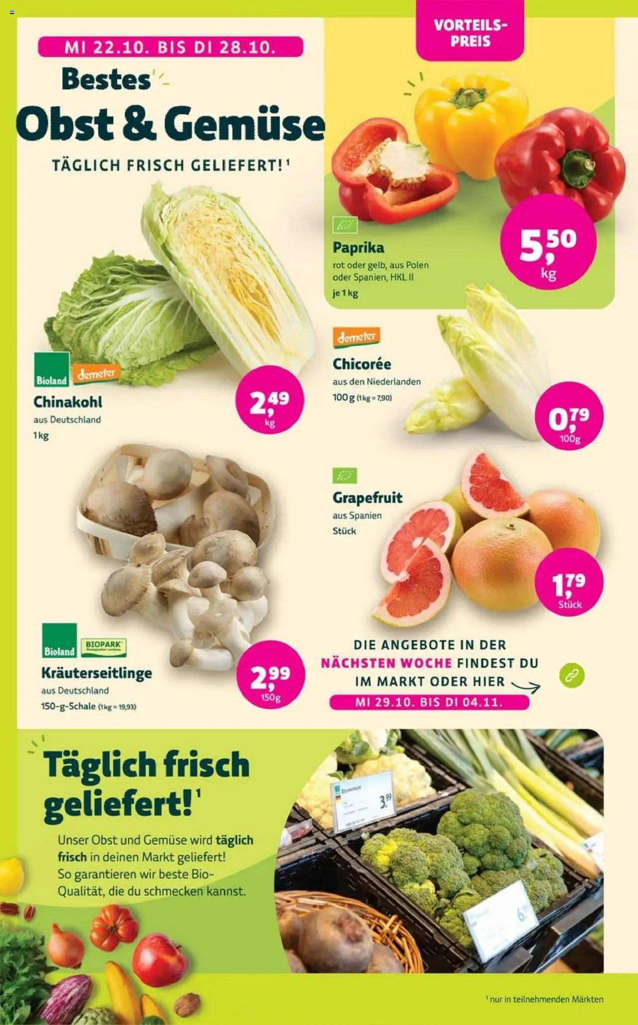 BioMarkt Prospekt 	 – gültig ab 22.10.2025 | Seite: 4 | Produkte: Grapefruit, Paprika, Obst, Chinakohl