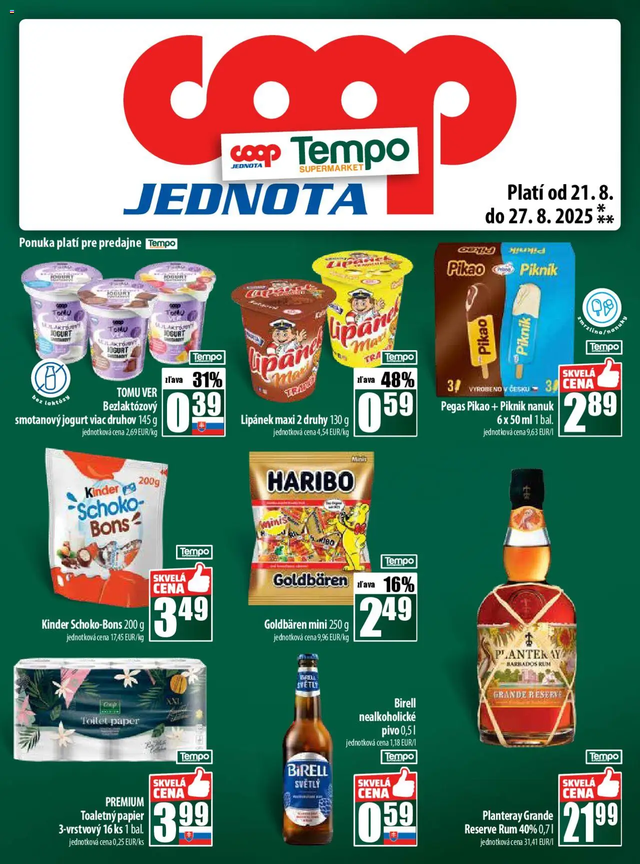 COOP Jednota leták │ platný od 21.08.2025 | Strana: 25 | Produkty: Pivo, Jogurt, Toaletný papier, Nealkoholické pivo