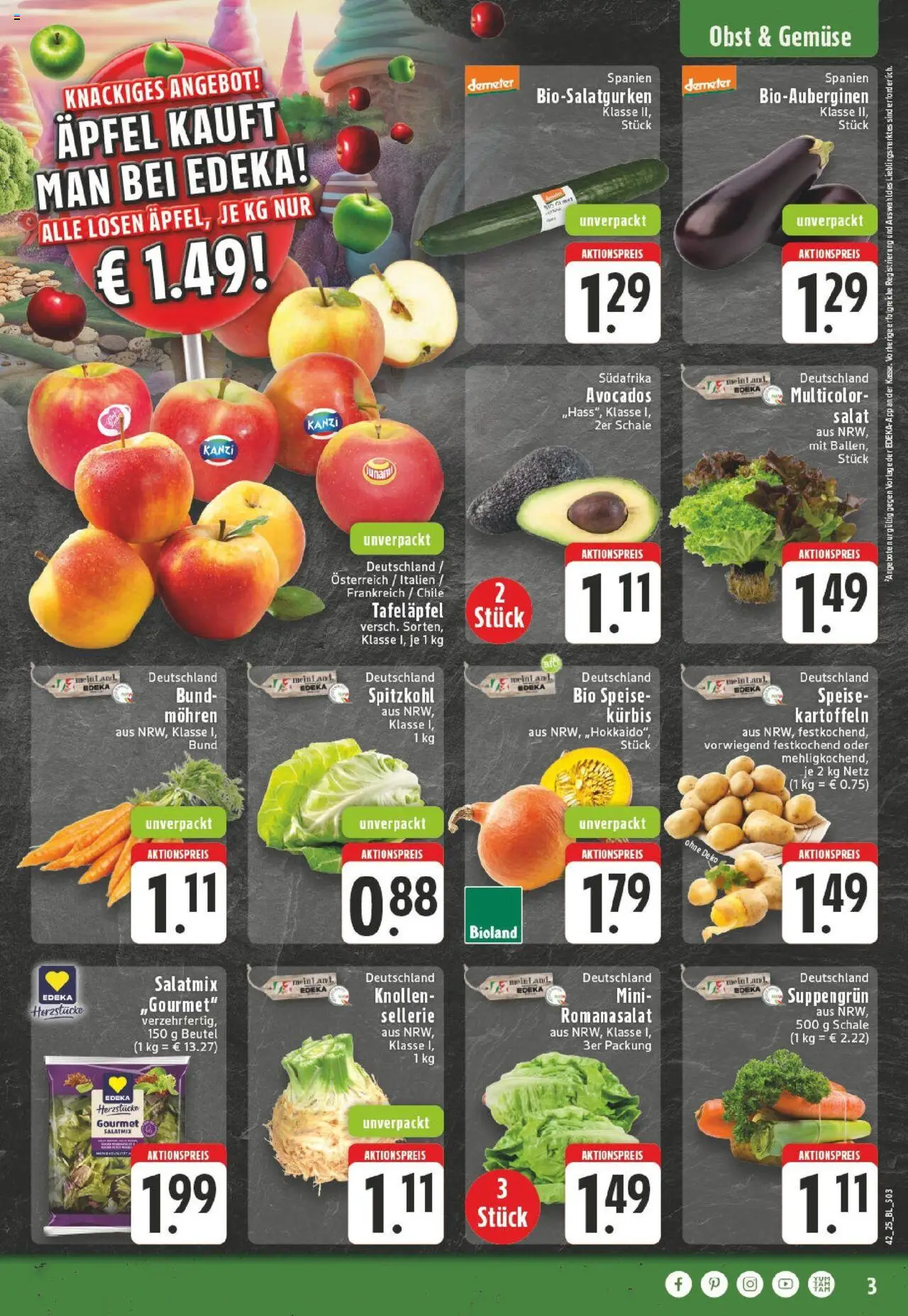 Edeka prospekt Lienen	 – gültig ab 13.10.2025 | Seite: 3 | Produkte: Mohren, Avocado, Gemüse, Salat