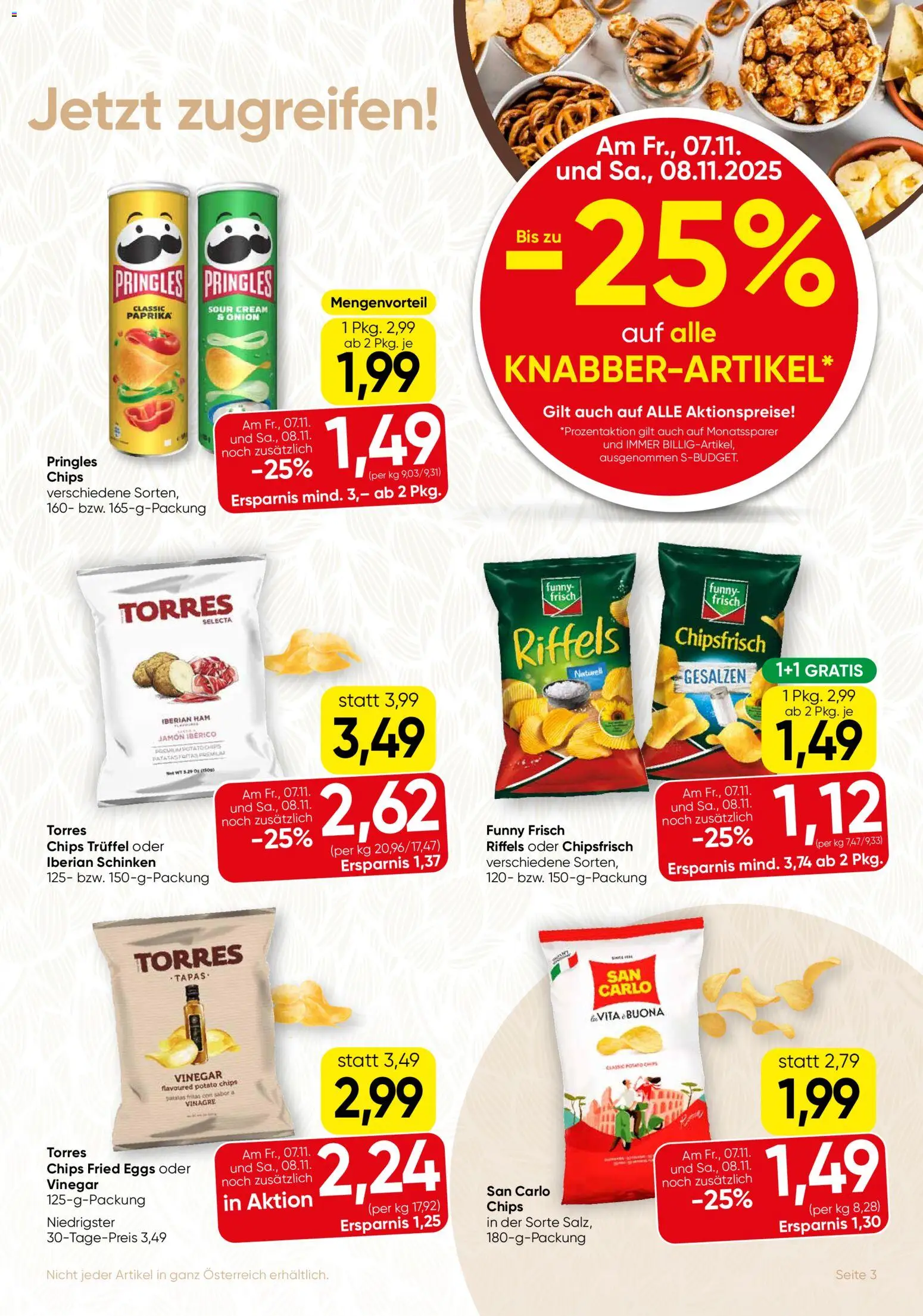 SPAR Gourmet Flugblatt gültig ab 06.11.2025 | Seite: 3 | Produkte: Chips, Schinken