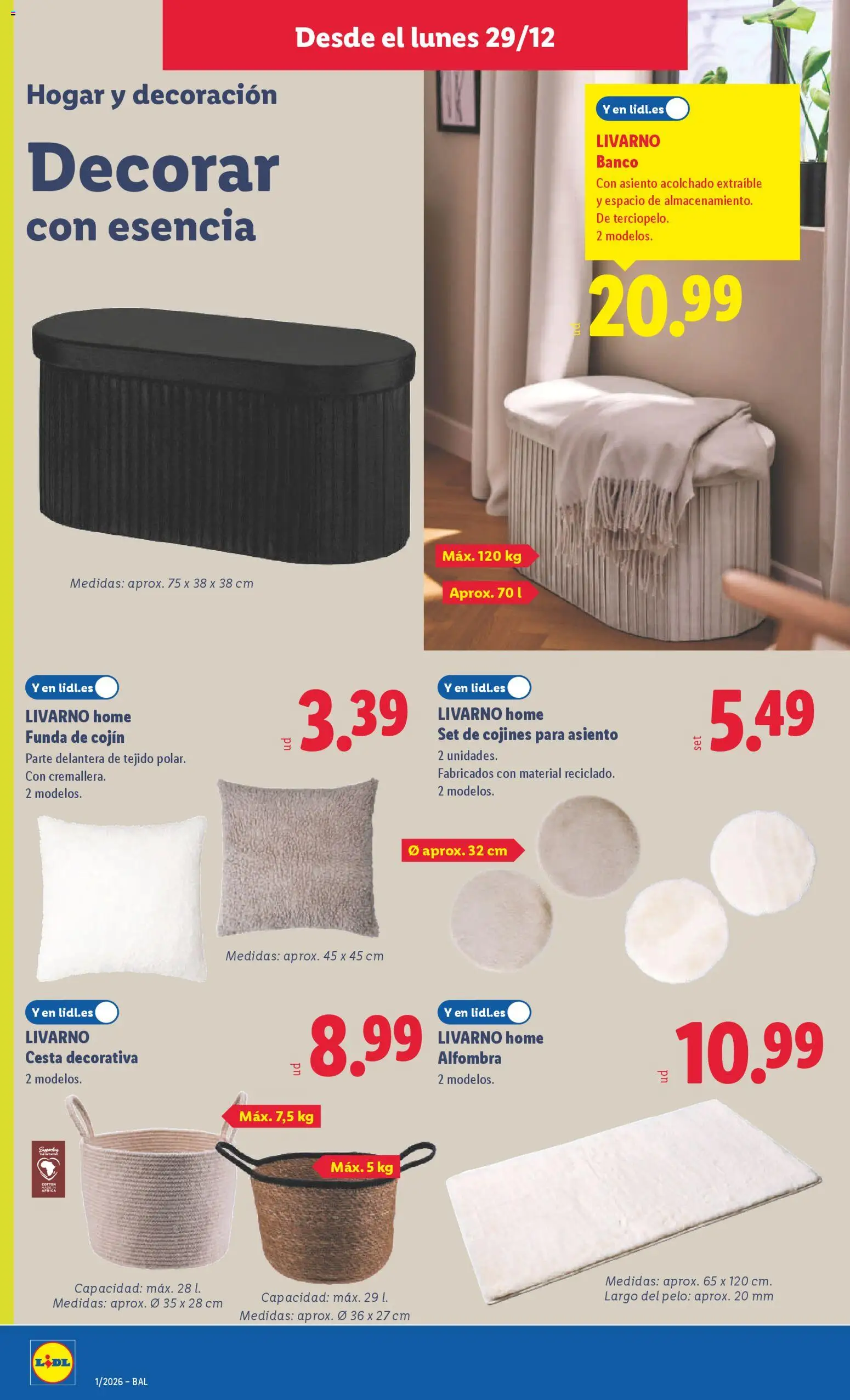Lidl folleto de bazar │ válido desde el 29.12.2025 | Página: 10 | Productos: Funda, Cojín, Cesta, Alfombra