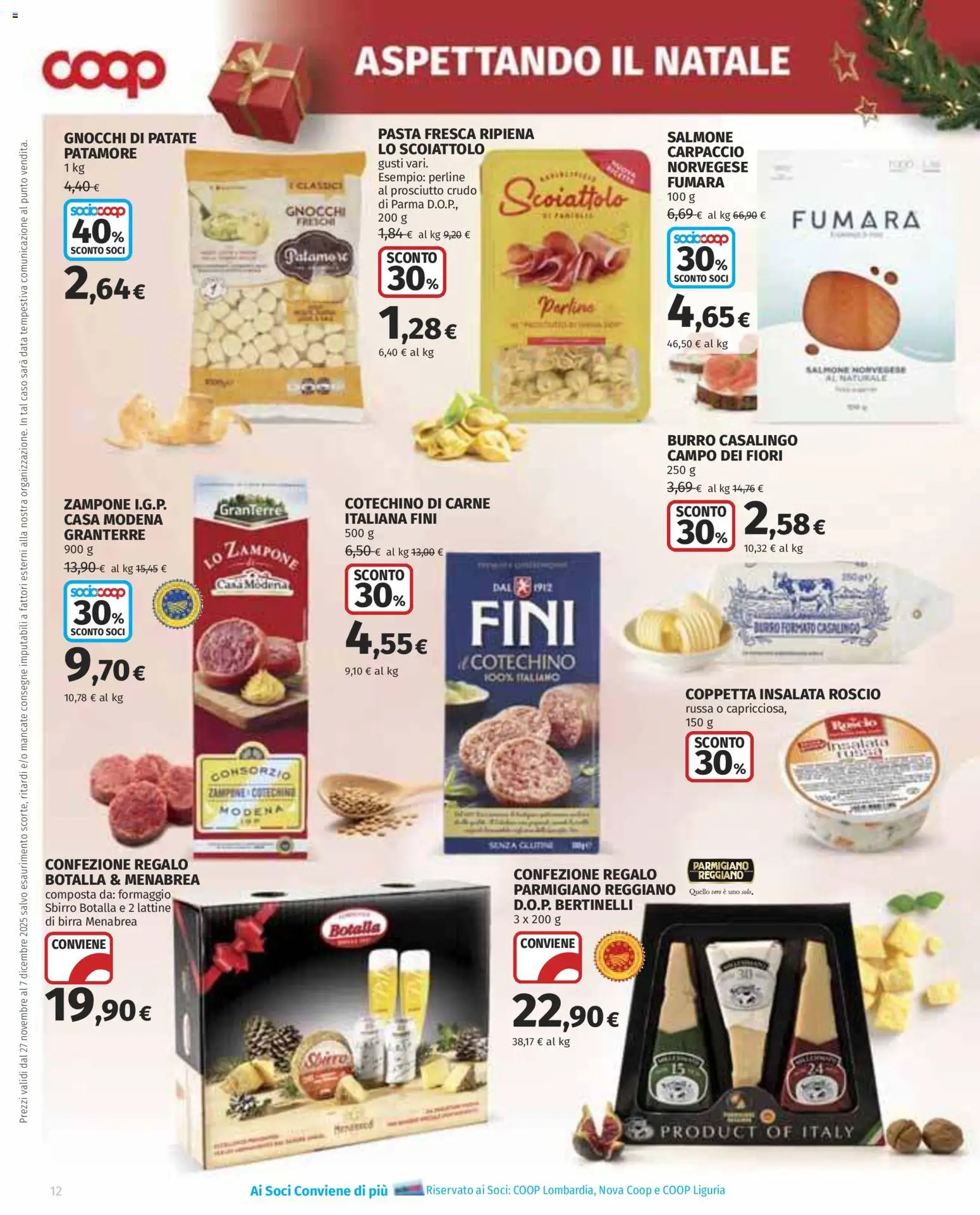 Volantino COOP del 27.11.2025 | Pagina: 12 | Prodotti: Salmone, Data, Gnocchi, Parmigiano