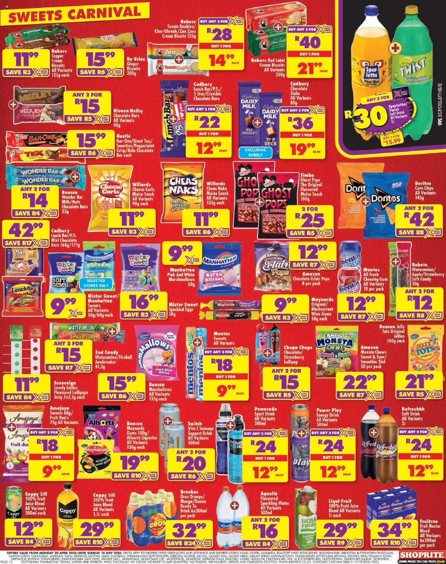 New Shoprite catalogue – valid from 20.04.2026 | Page: 10 | Products: Sweets, Milk, Juice, Soup