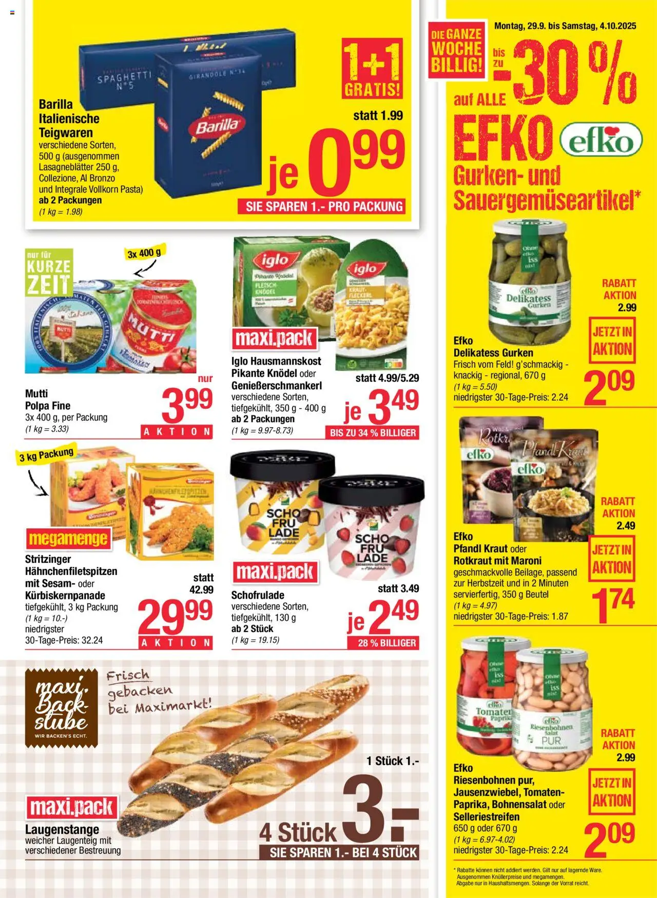 Maximarkt Flugblatt gültig ab 29.09.2025 | Seite: 9 | Produkte: Pasta, Gurken, Salat, Hajdina liszt
