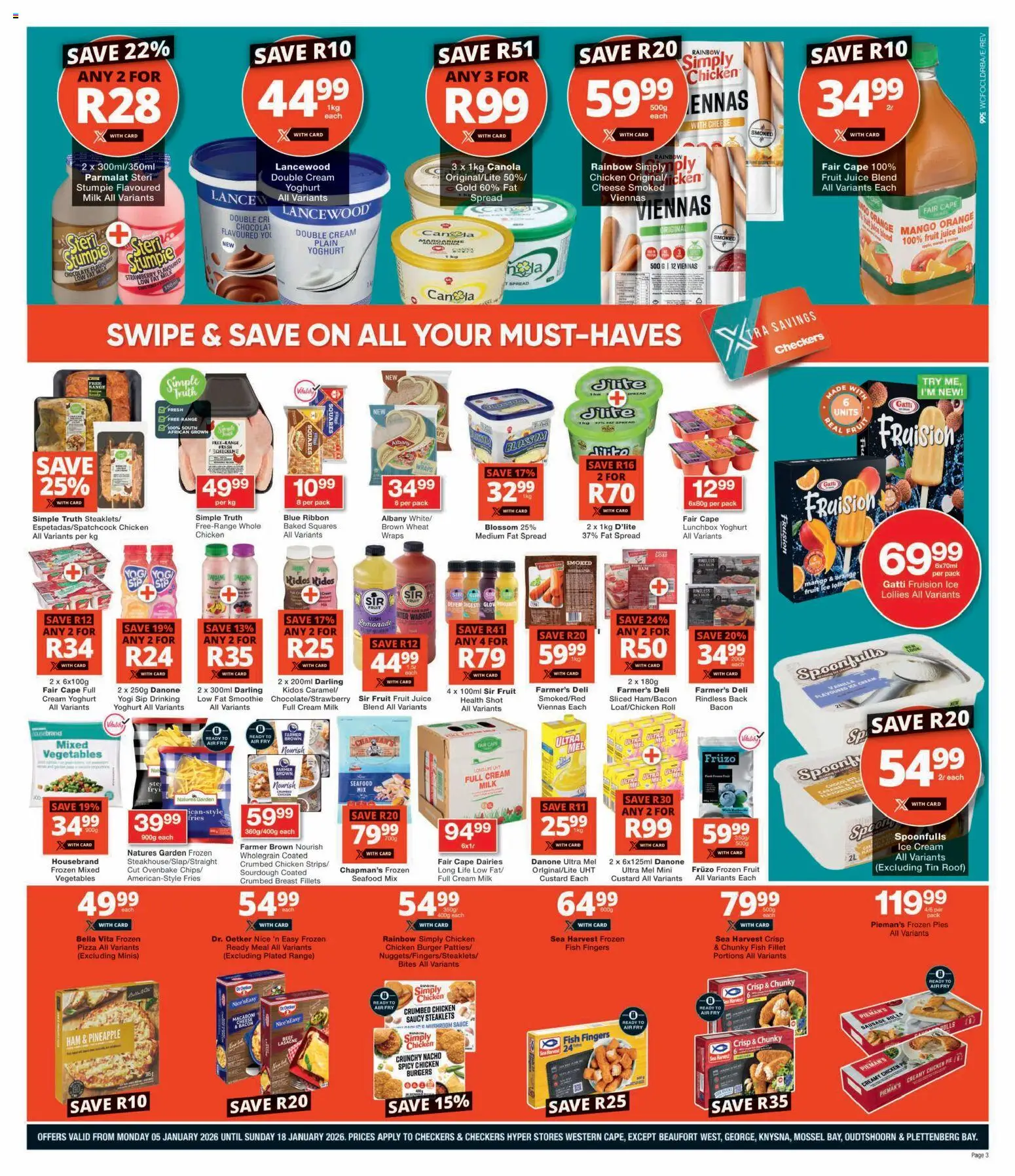 New Checkers catalogue – valid from 05.01.2026 | Page: 3 | Products: Yoghurt, Juice, Seafood, Mango