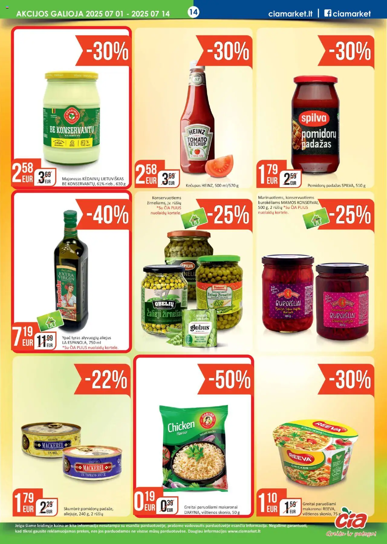 ČIA MARKET leidinys│galioja nuo 01.07.2025 | Puslapis: 14 | Prekių: Vištienos, Majonezas, Padažas, Greitai paruošiami makaronai