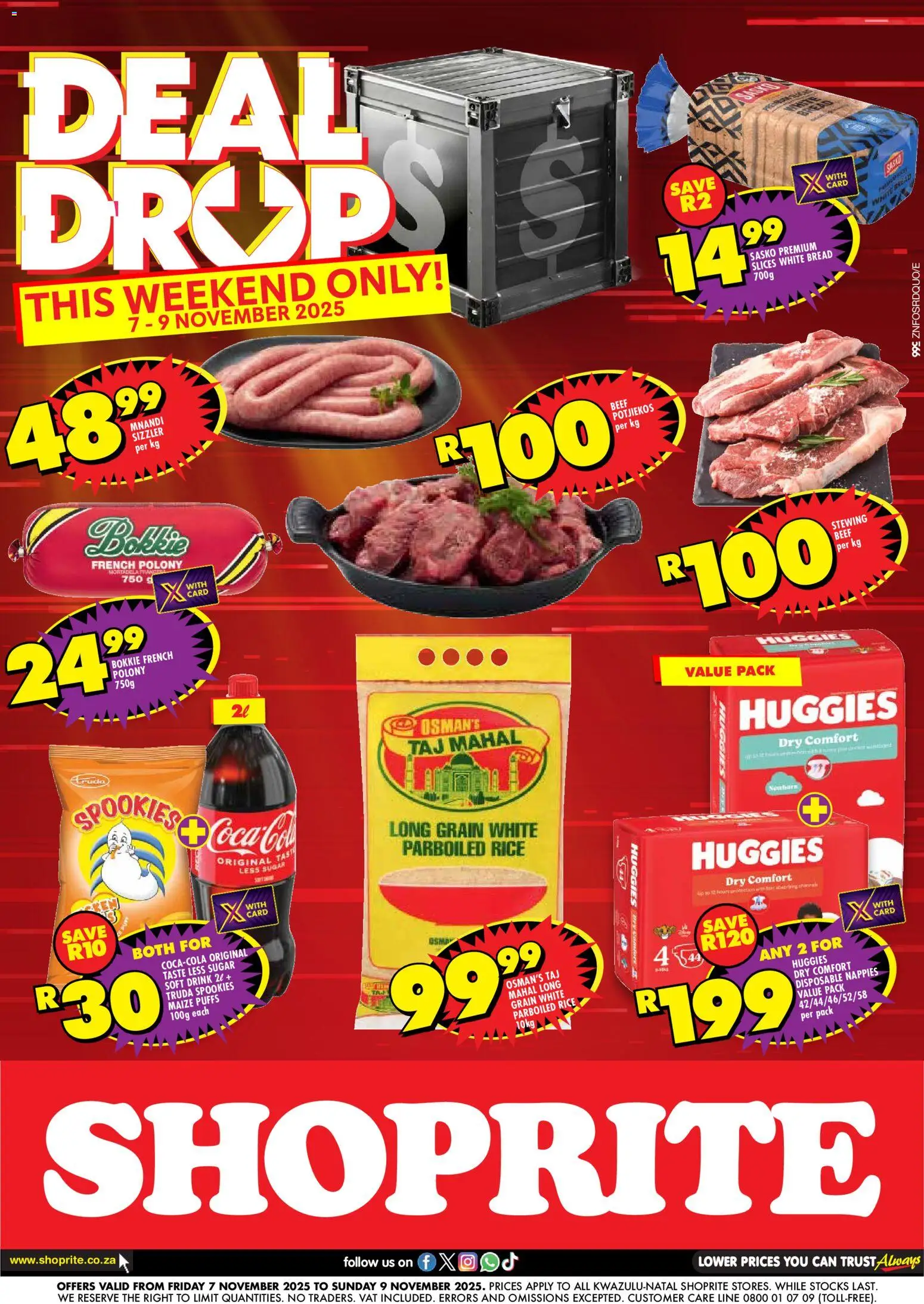 New Shoprite catalogue – valid from 07.11.2025 | Page: 1 | Products: Bread, Polony, Rice, Nappies