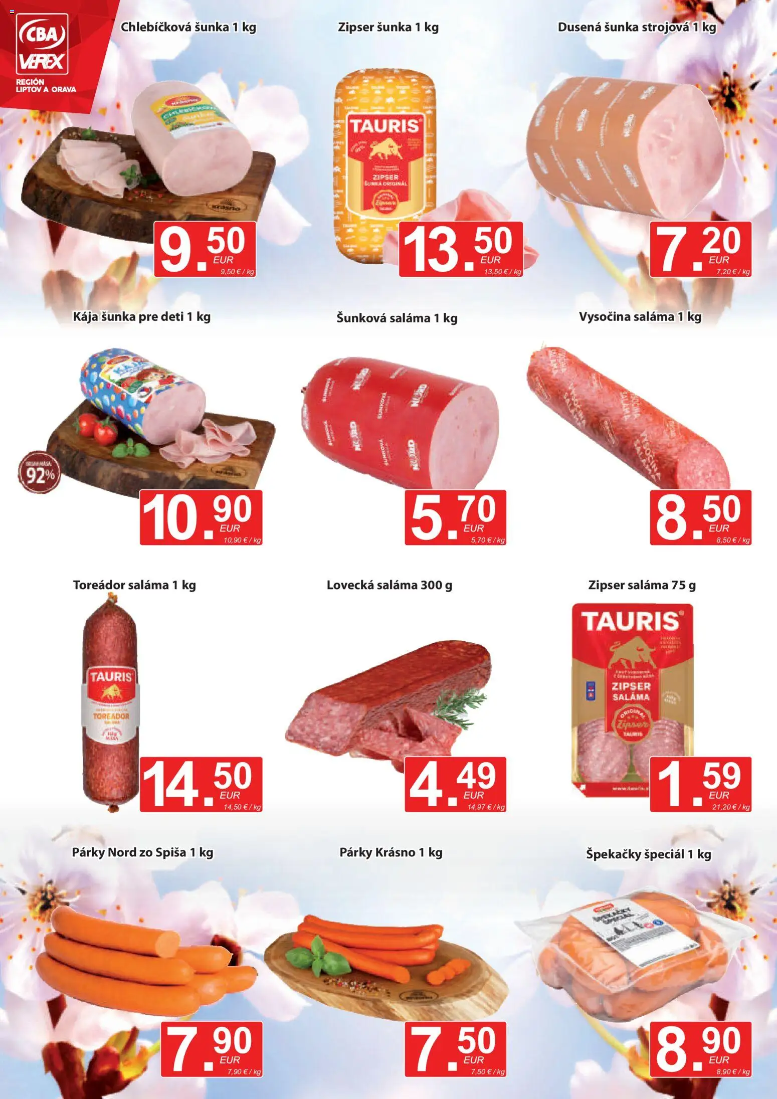 Nové CBA Verex akcie – leták je platný od 16.04.2026 | Strana: 2 | Produkty: Saláma, Šunka, Párky