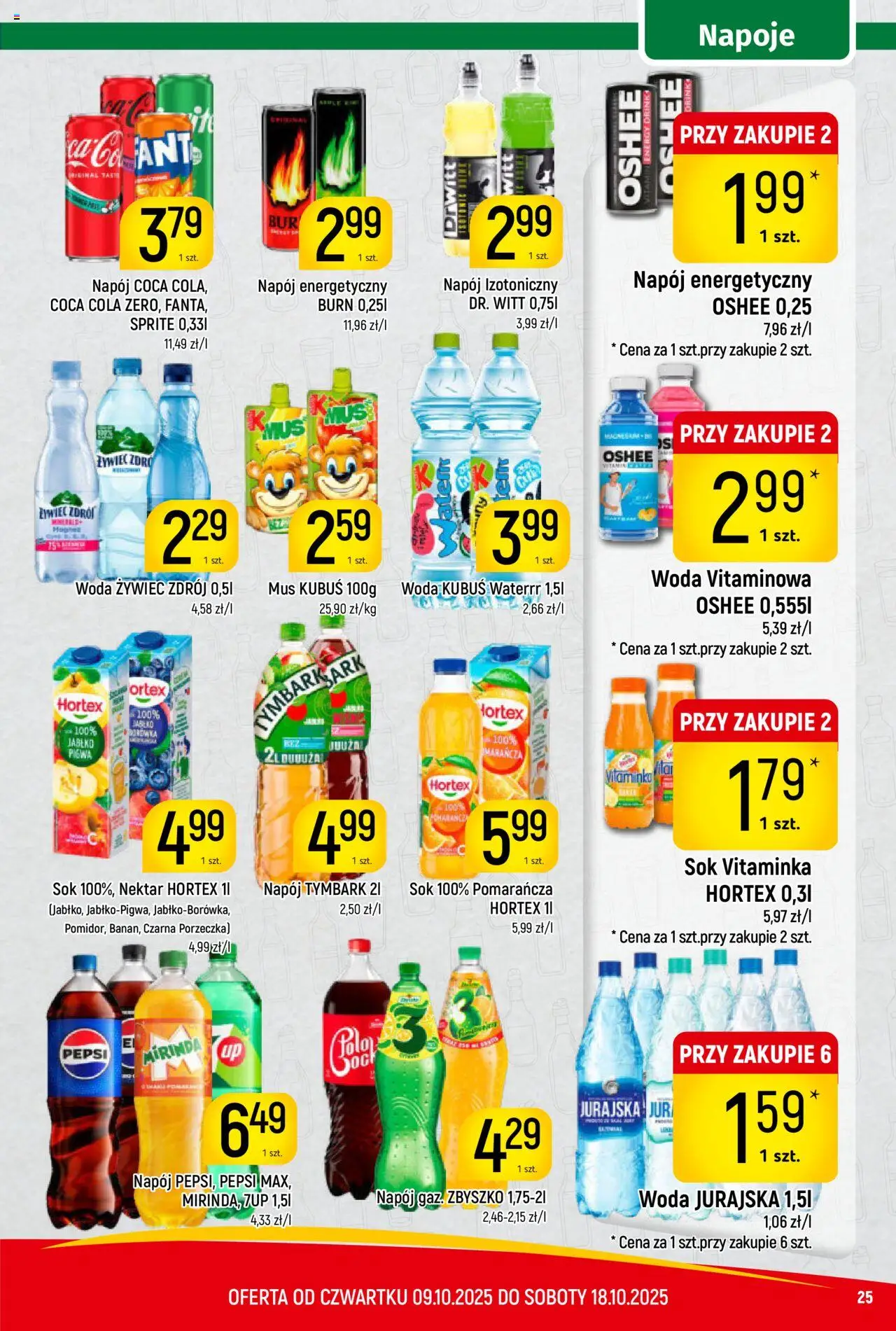 Piotruś Pan Gazetka od 09.10.2025 | Strona: 25 | Produkty: Napoje, Coca cola, Porzeczka, Woda