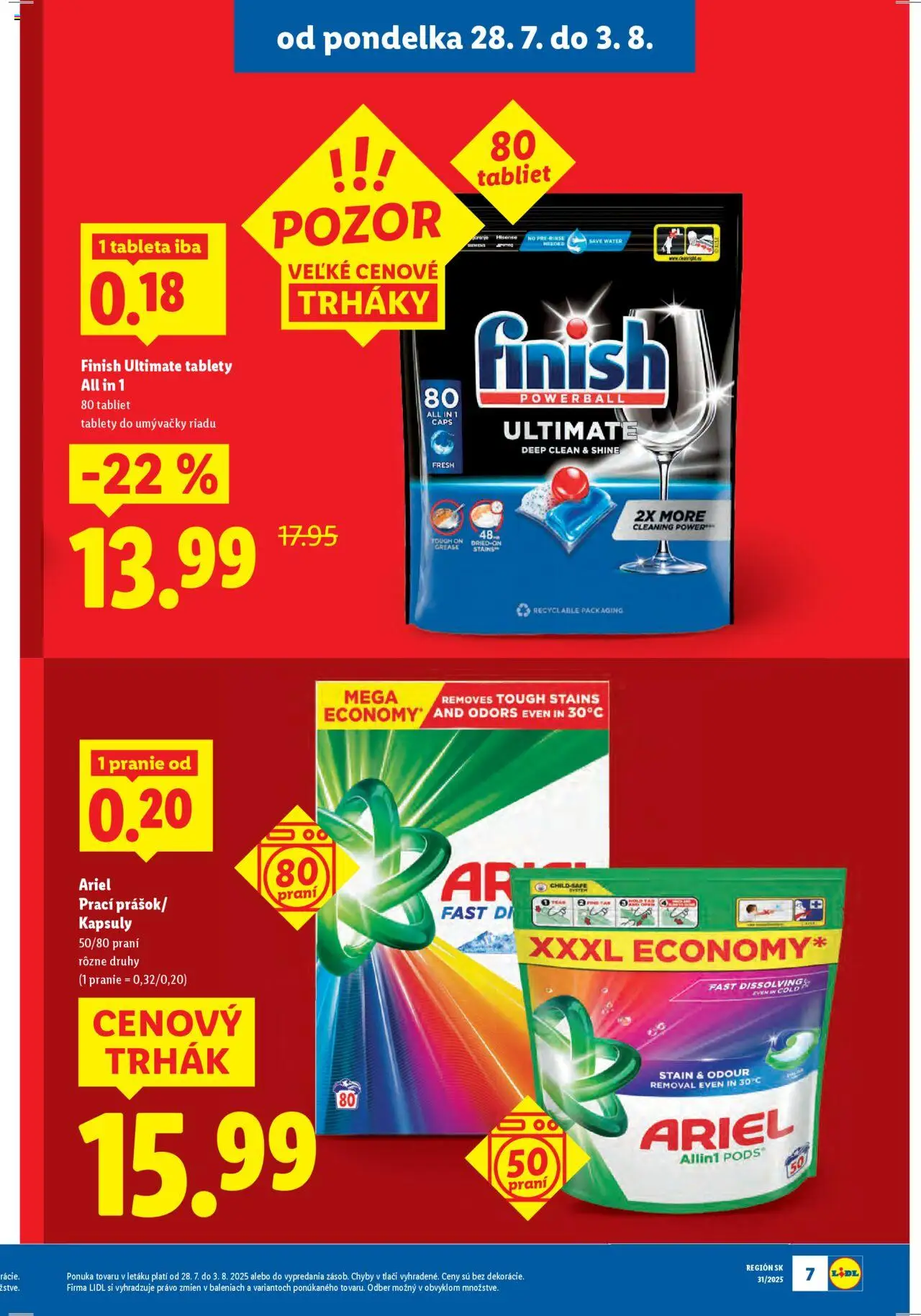 Lidl leták │ platný od 28.07.2025 | Strana: 7 | Produkty: Tablety do umývačky riadu, Ariel