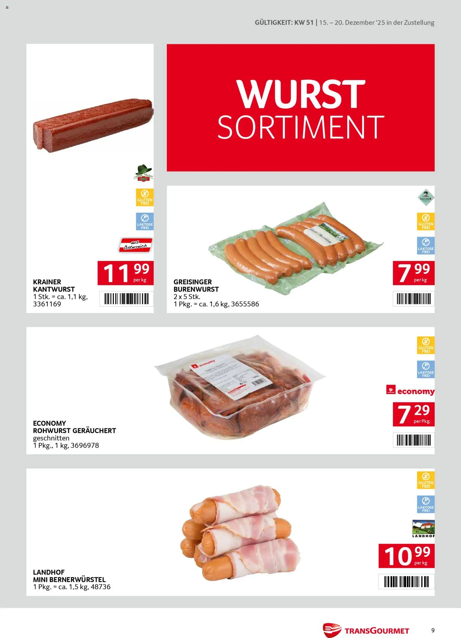 Transgourmet Zustellaktion gültig ab 15.12.2025 | Seite: 9 | Produkte: Wurst