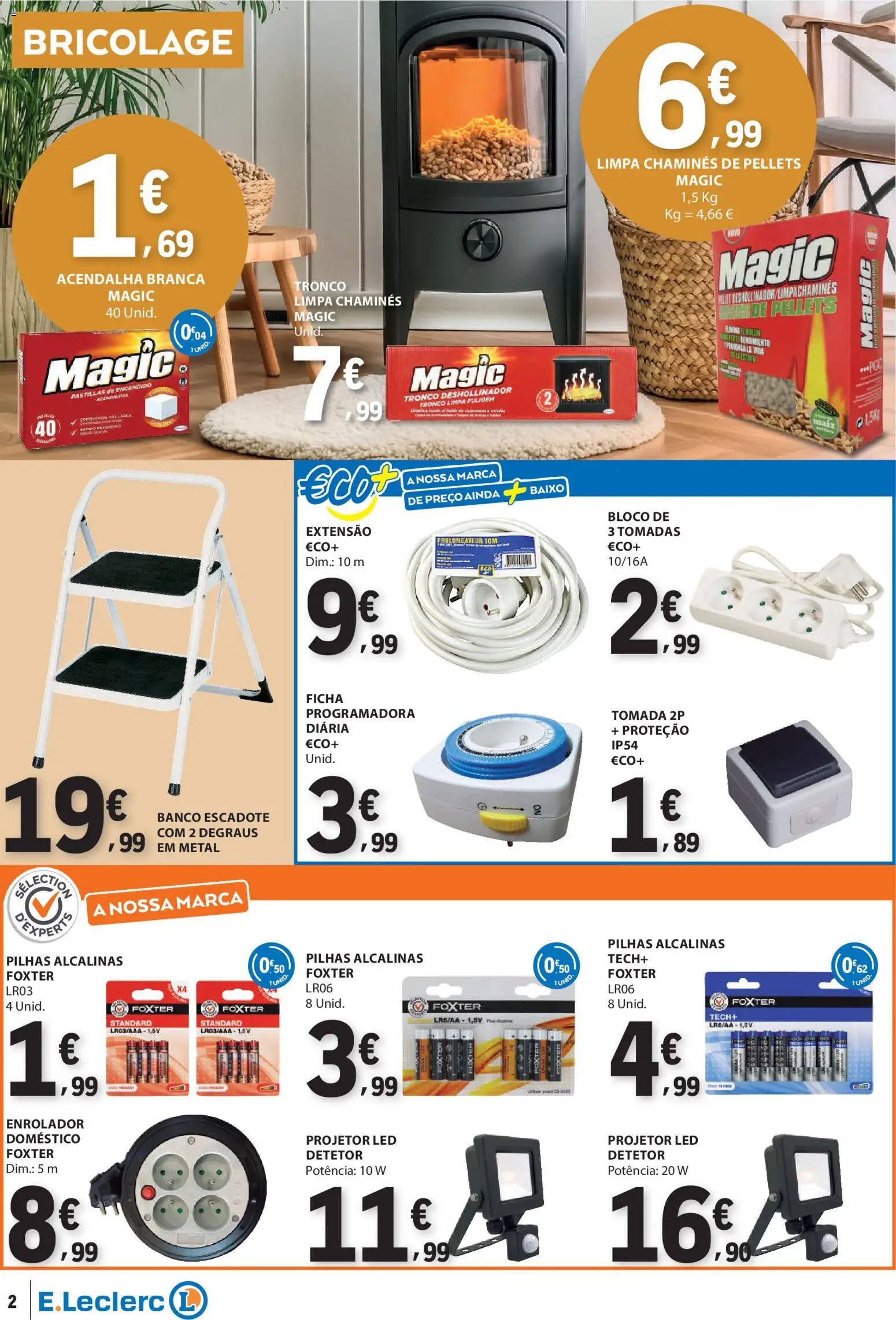 E.Leclerc Não Alimentar │ válido de 18.12.2025 | Página: 2 | Produtos: Banco, Pilhas, Tomada, Projetor