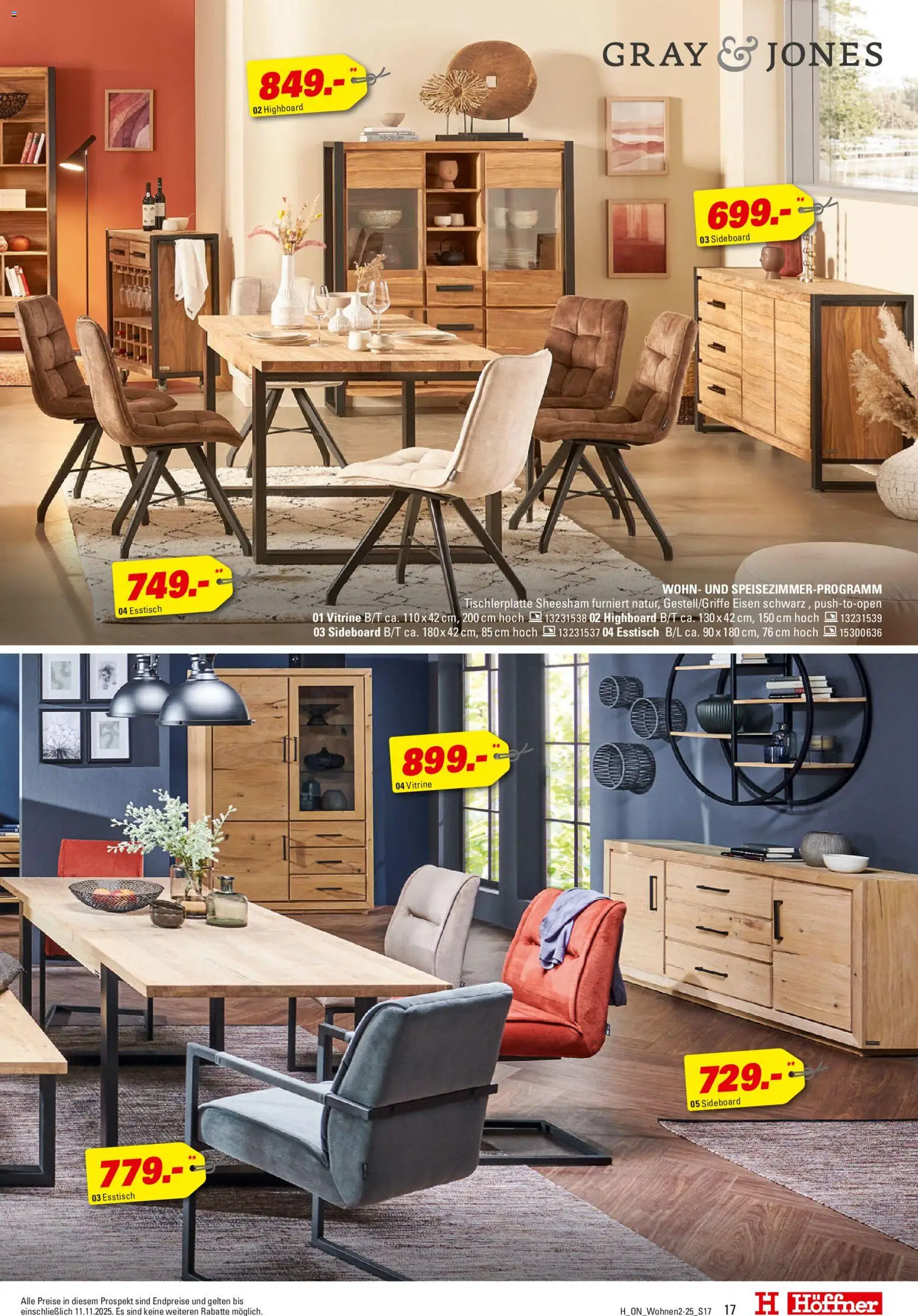 Höffner Wohnen Spezial – gültig ab 29.10.2025 | Seite: 17 | Produkte: Sideboard, HIghboard, Esstisch, Vitrine