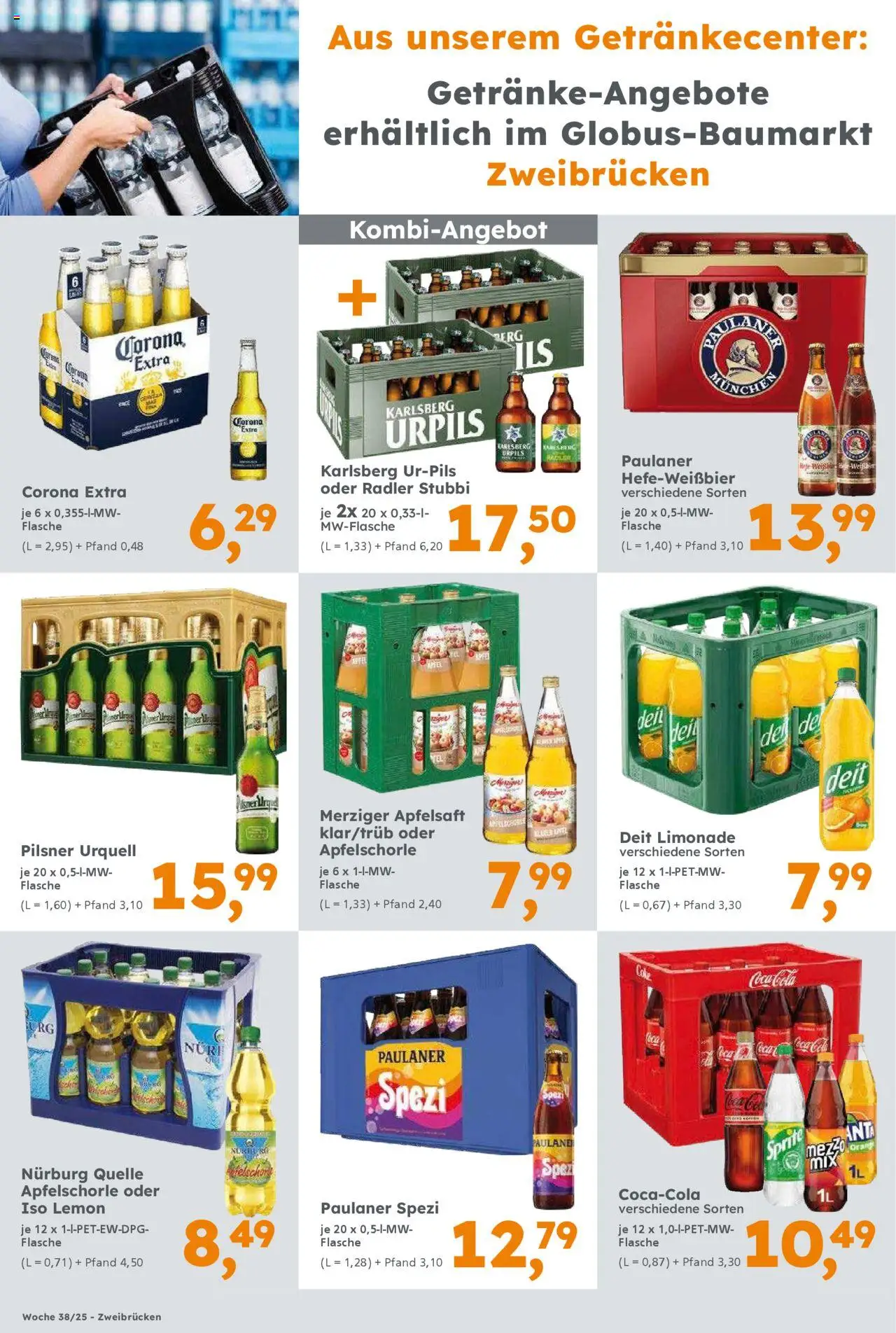 Globus Baumarkt Prospekt Zweibrücken – gültig ab 15.09.2025 | Seite: 16 | Produkte: Sprite, Cola, Paulaner spezi, Pilsner urquell