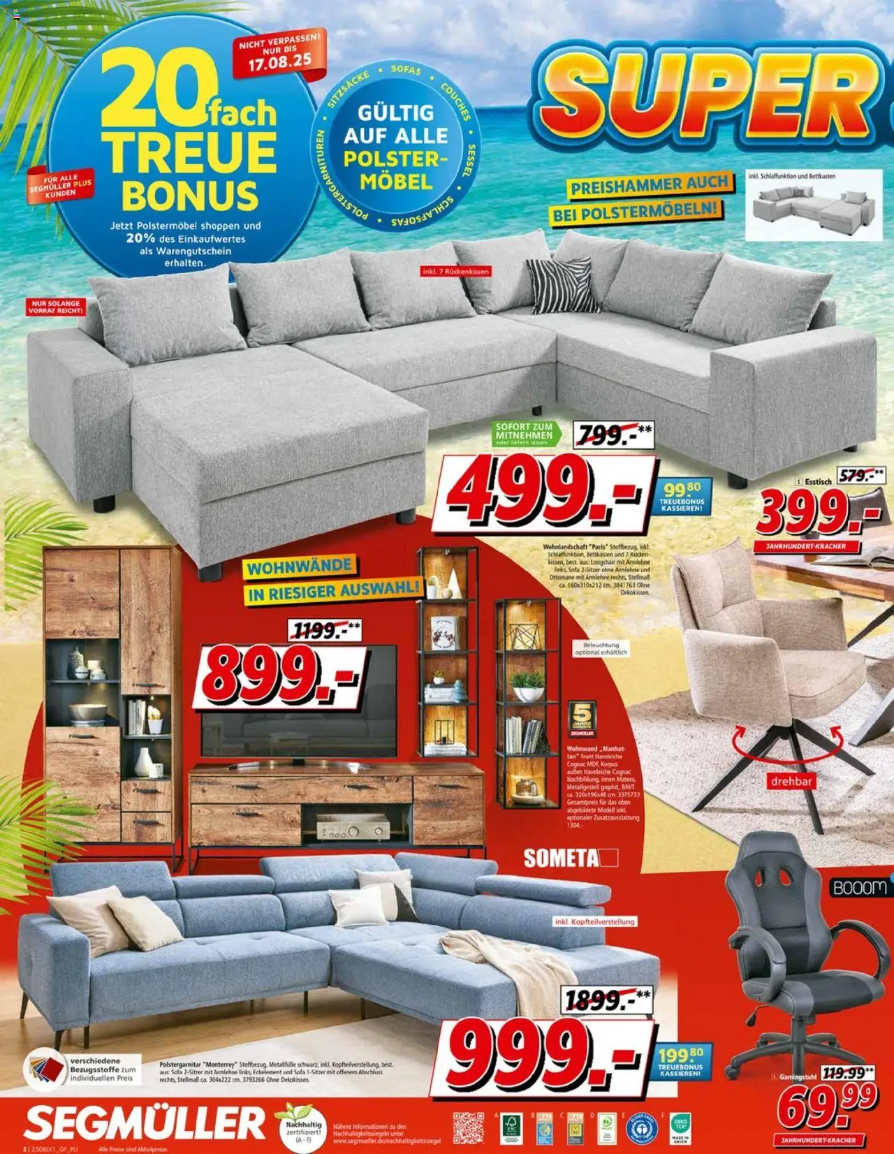 Segmüller Prospekt Sommer - gültig ab dem 25.07.2025 | Seite: 2 | Produkte: Esstisch, Sofa, Sessel, Gamingstuhl