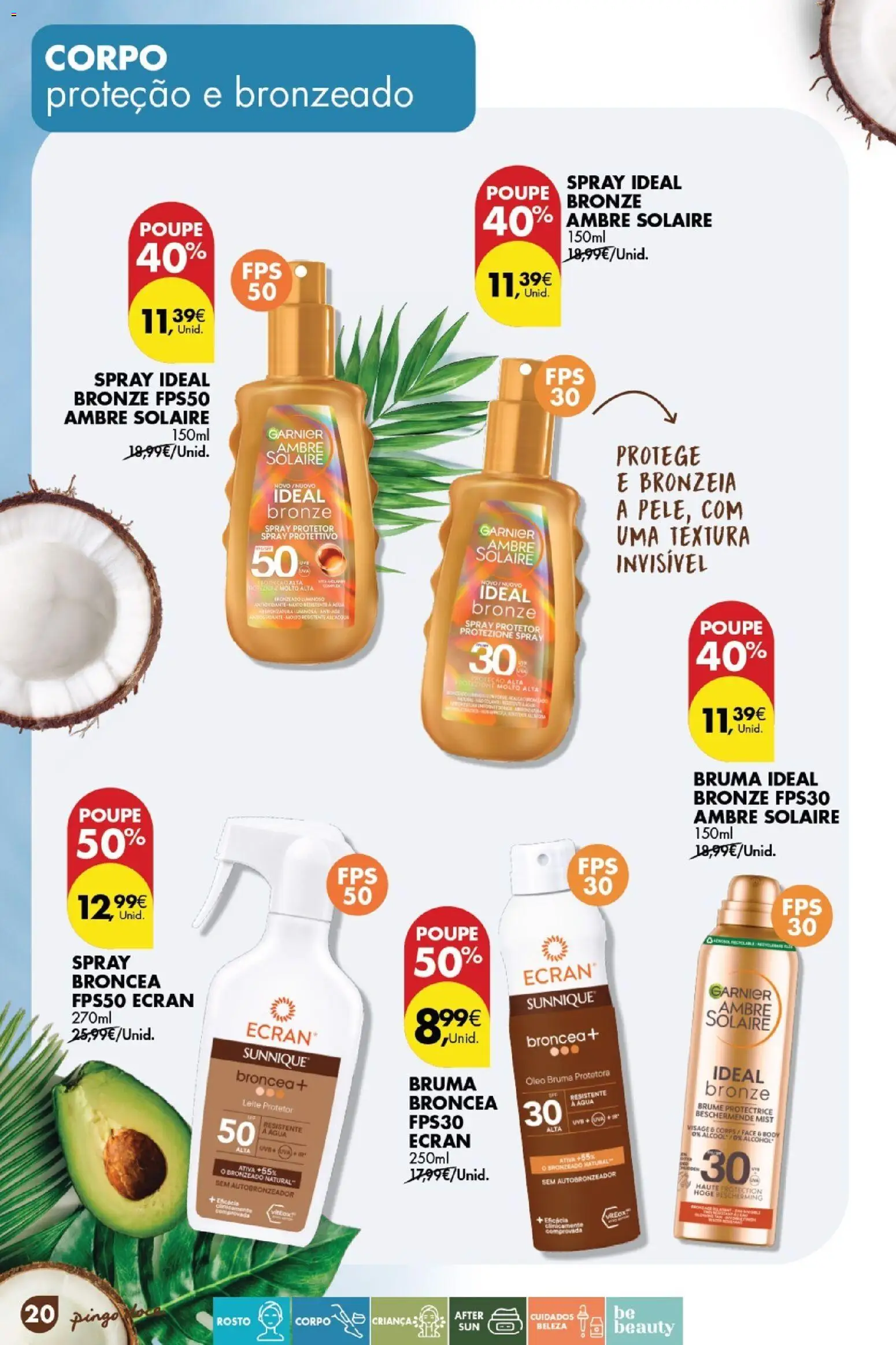 Pingo Doce Catálogo de solares 2026 │ válido de 24.03.2026 | Página: 20 | Produtos: Agua, Autobronzeador, Leite, Óleo