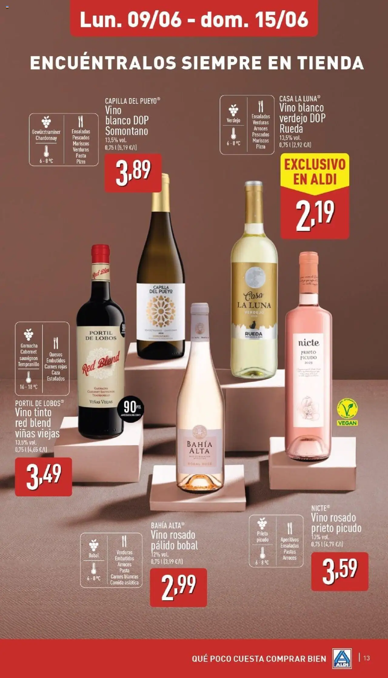 Aldi folleto Península │ válido desde el 09.06.2025 | Página: 13 | Productos: Vino rosado, Pizza, Pasta, Νυχτικό