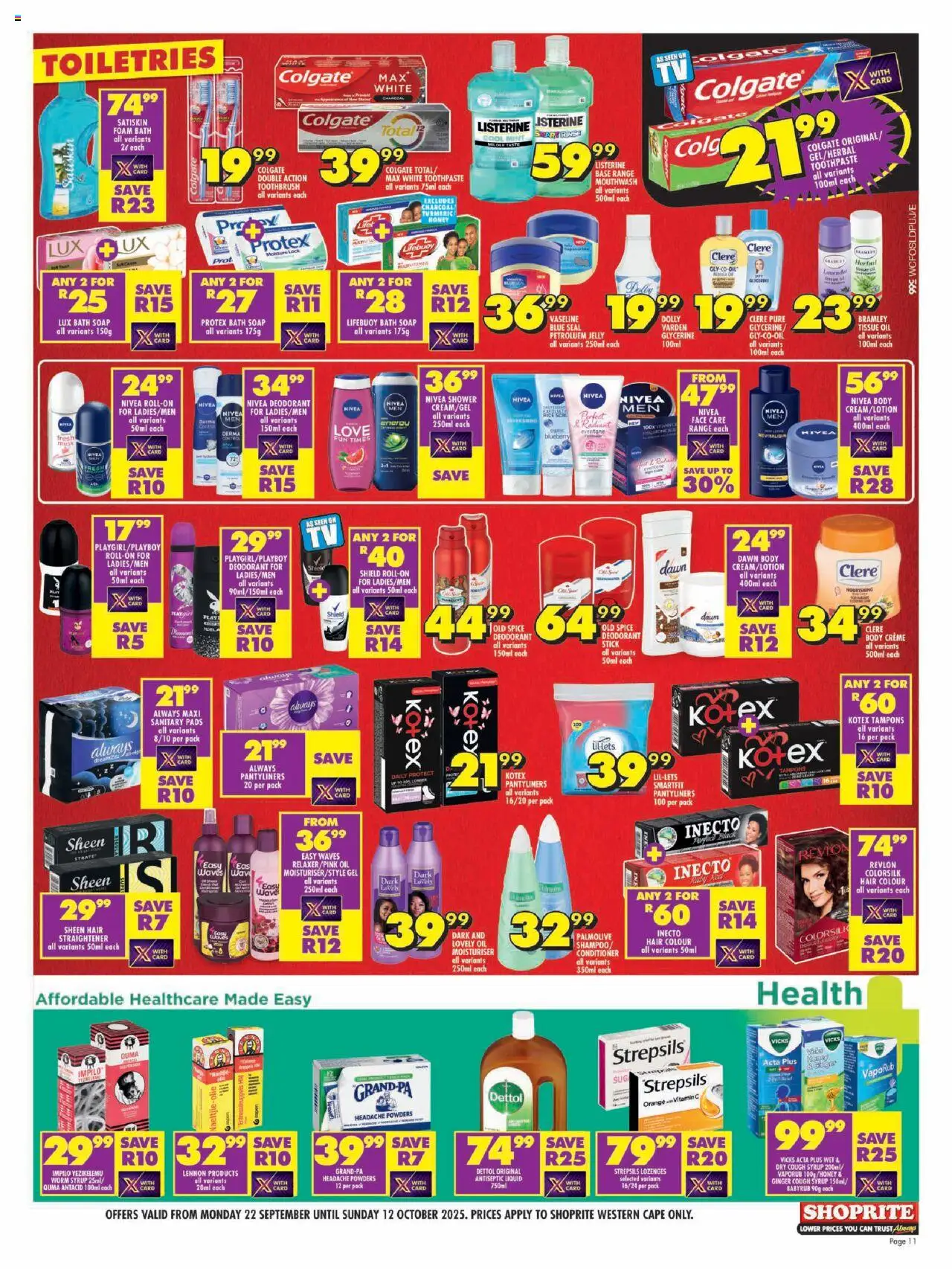New Shoprite catalogue – valid from 22.09.2025 | Page: 11 | Products: Shower, Hair colour, Soap, Relaxer