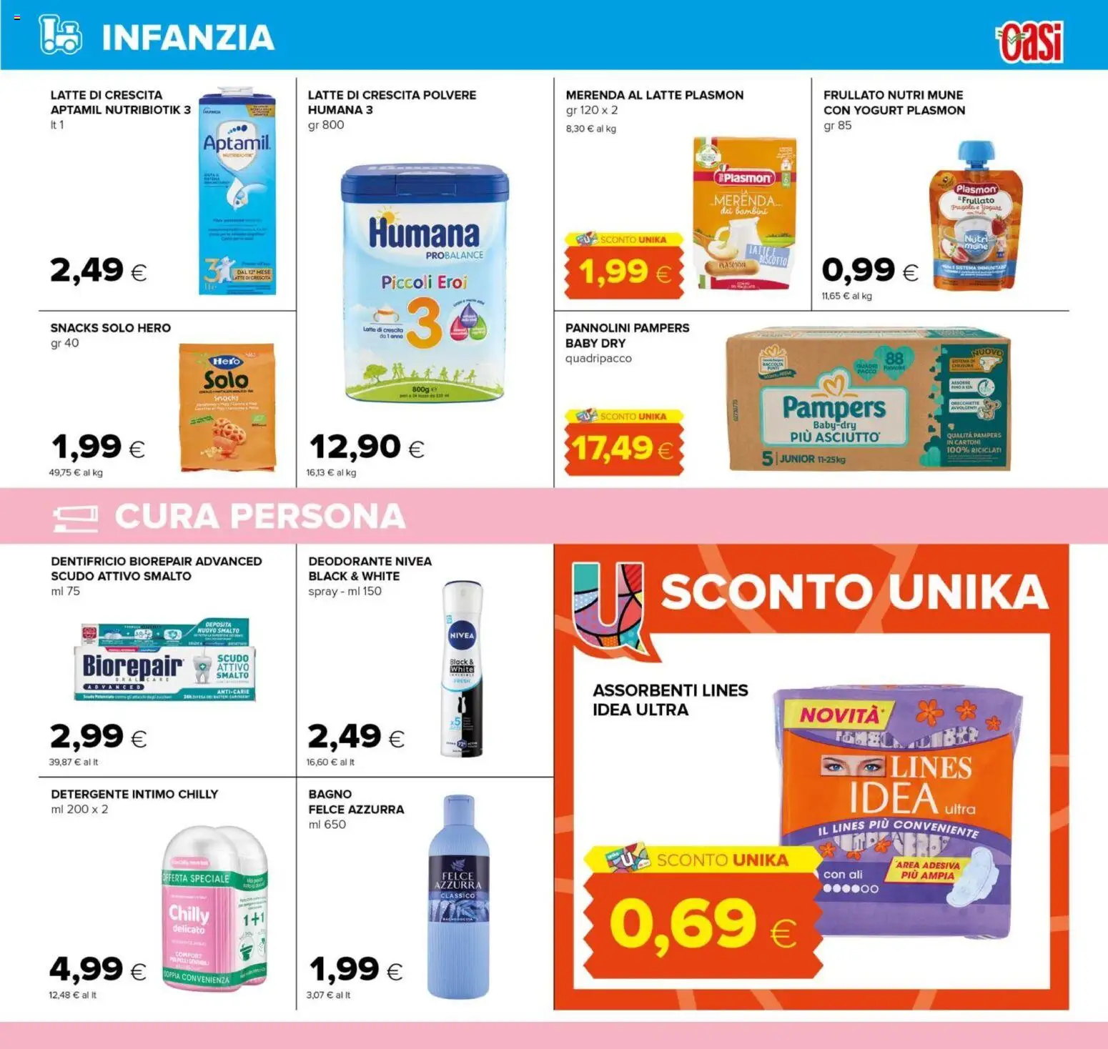 Volantino Oasi del 01.12.2025 | Pagina: 27 | Prodotti: Pannolini, Detergente intimo, Latte, Pampers