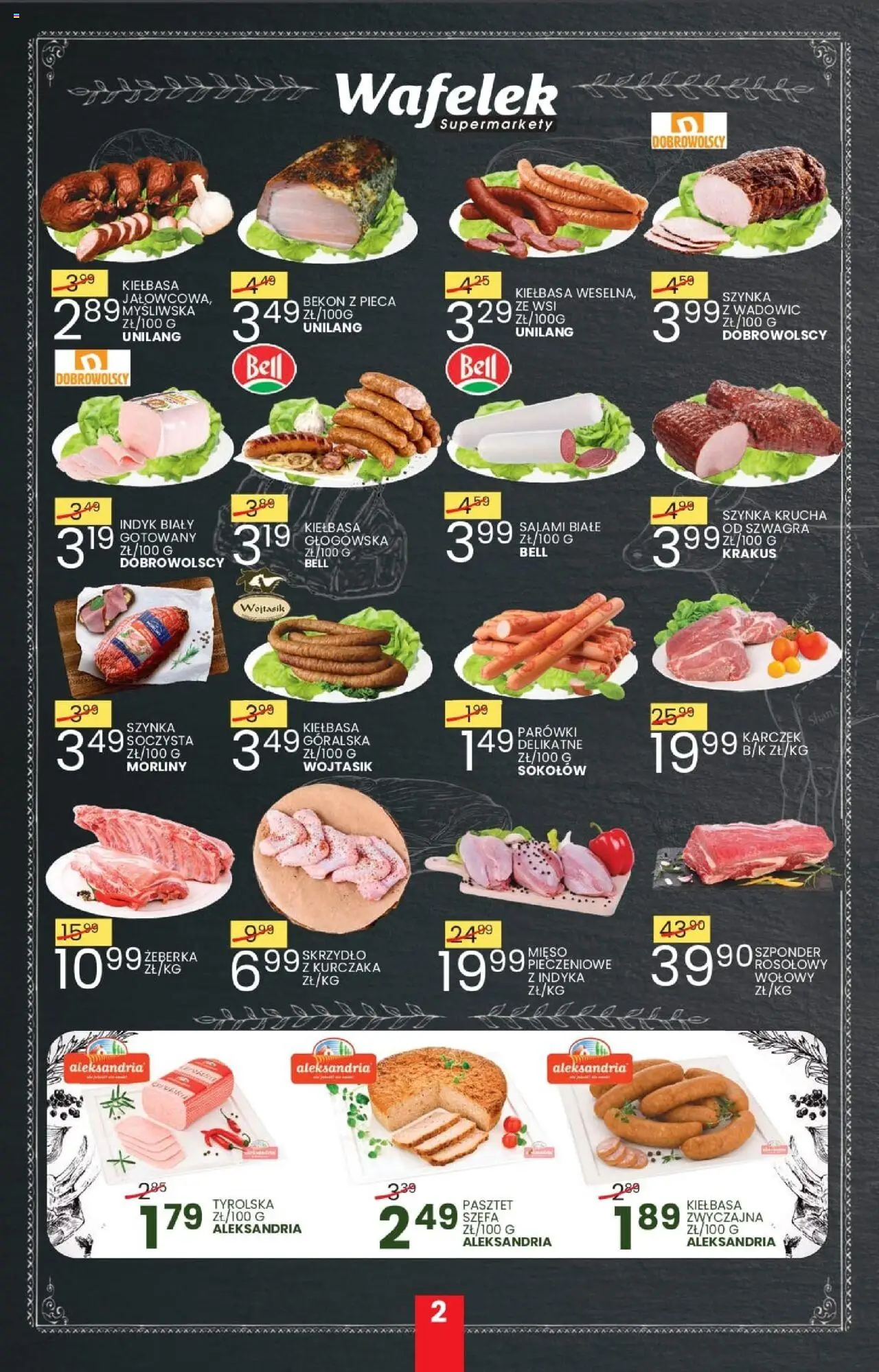 Wafelek Gazetka od 04.08.2025 | Strona: 2 | Produkty: Mięso, Bekon, Szynka, Salami