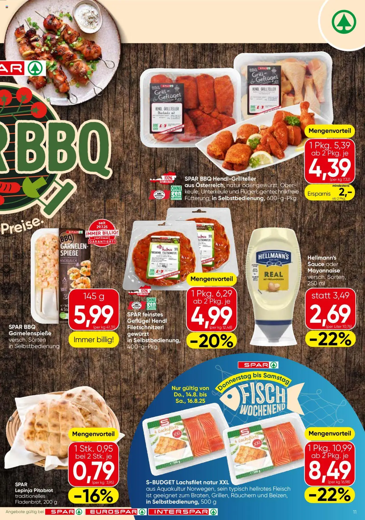 Spar Flugblatt - Vorarlberg gültig ab 14.08.2025 | Seite: 11 | Produkte: Mayonnaise, Knoblauch, Grill, Fisch