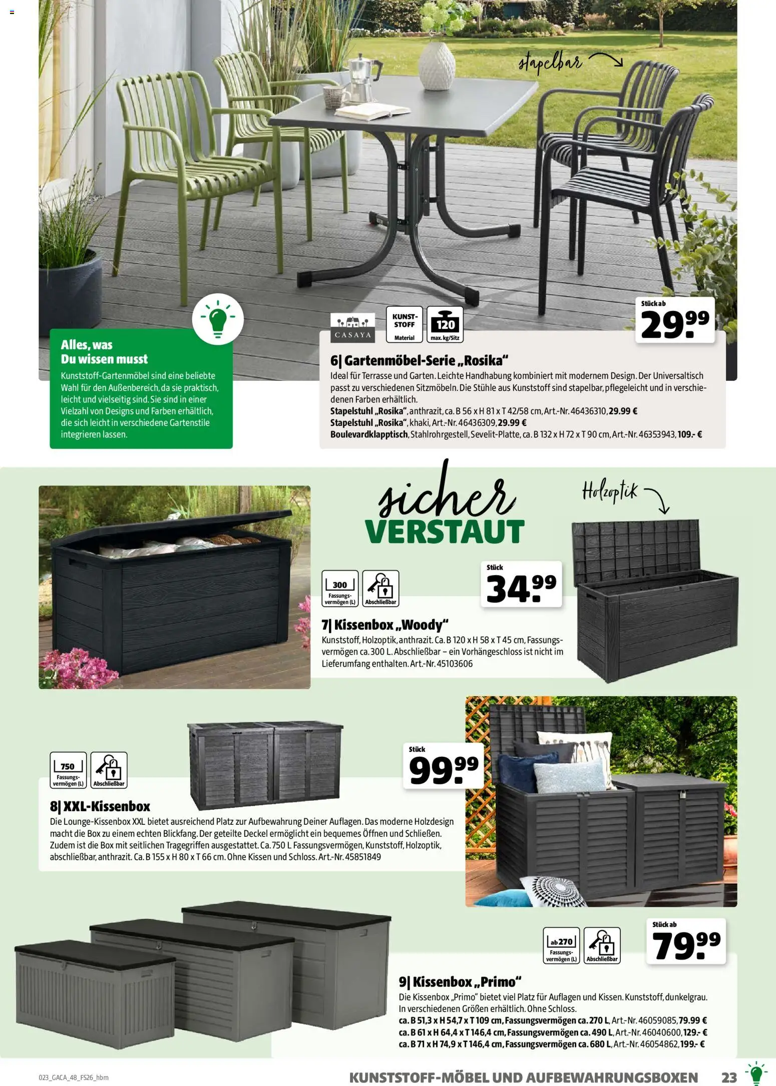 Hagebau Gartenmöbelsortiment – gültig ab 02.03.2026 | Seite: 23 | Produkte: Kissen, Box