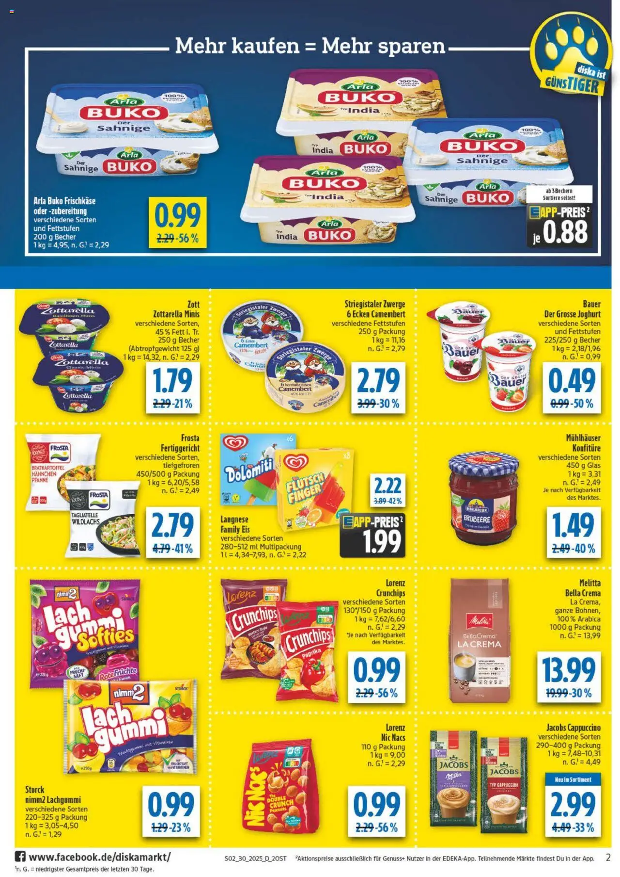 Diska Prospekt 	 - gültig ab dem 21.07.2025 | Seite: 2 | Produkte: Joghurt, Frosta, Saft, Eis