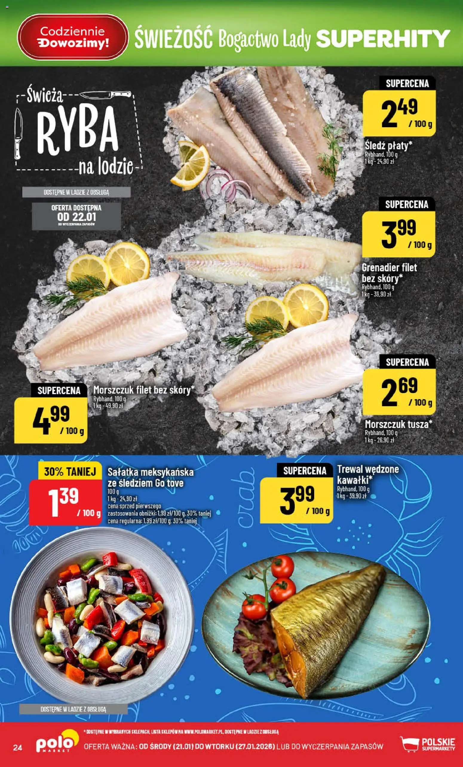 POLOmarket Gazetka od 21.01.2026 | Strona: 24 | Produkty: Śledź, Morszczuk, Ryba, Sałatka