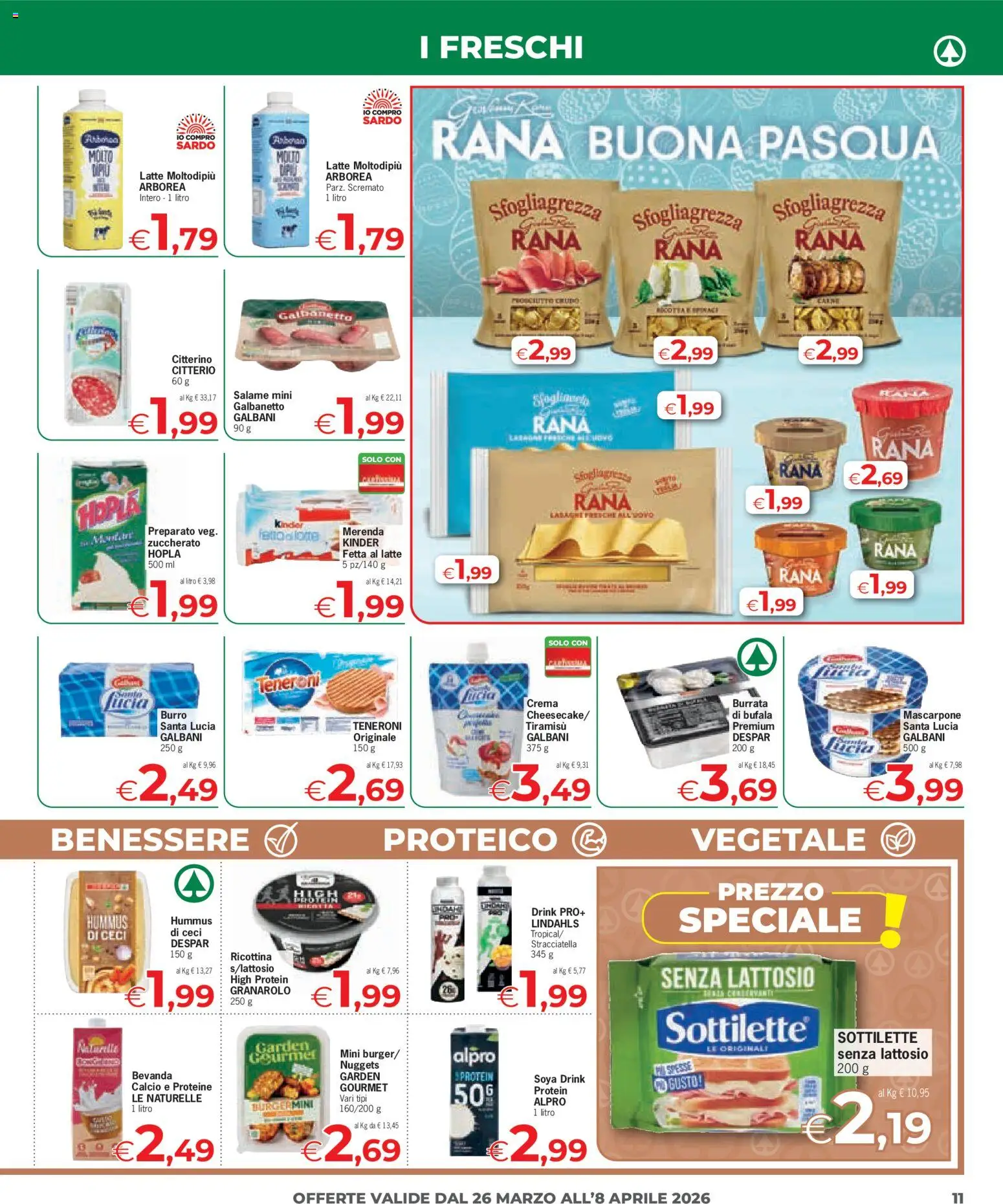 Volantino Eurospar del 26.03.2026 | Pagina: 11 | Prodotti: Salame, Latte, Mascarpone, Burrata