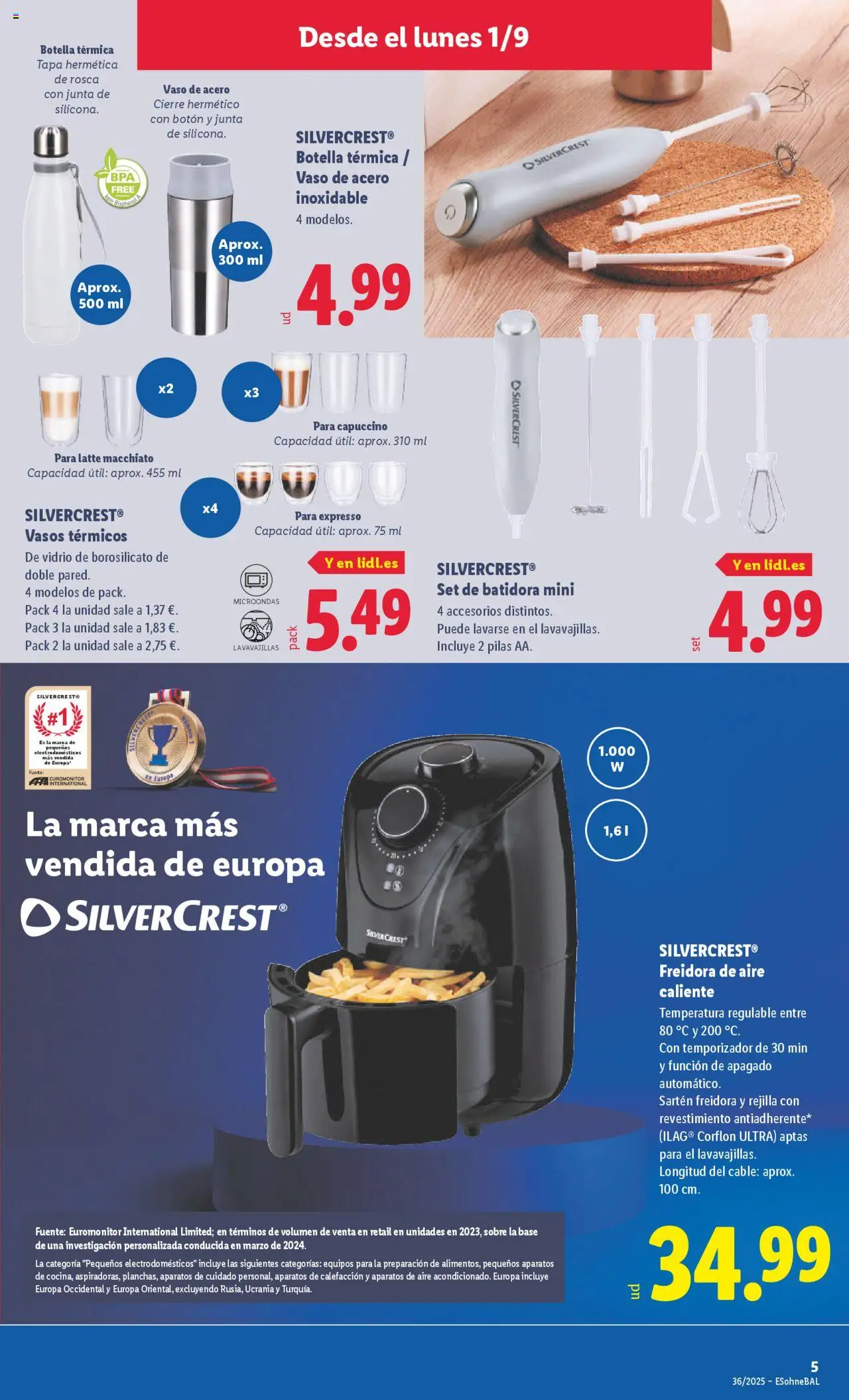 Lidl folleto de bazar │ válido desde el 01.09.2025 | Página: 9 | Productos: Vasos, Cable, Lavavajillas, Freidora