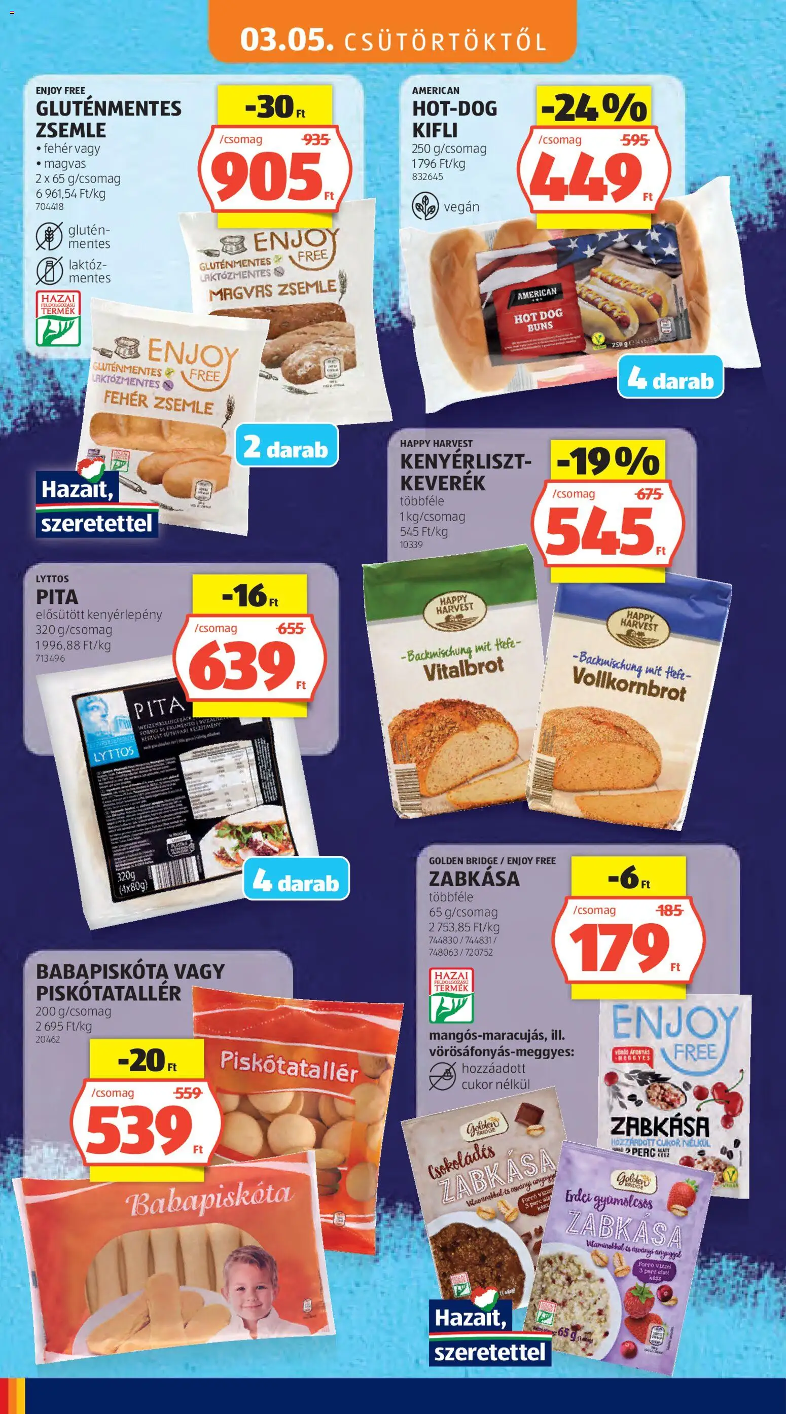 Aldi akciós ujság - amely érvényes a következő dátumtól: 05.03.2026 | Oldal: 6 | Termékek: Babapiskóta, Zabkása, Vegán, Cukor