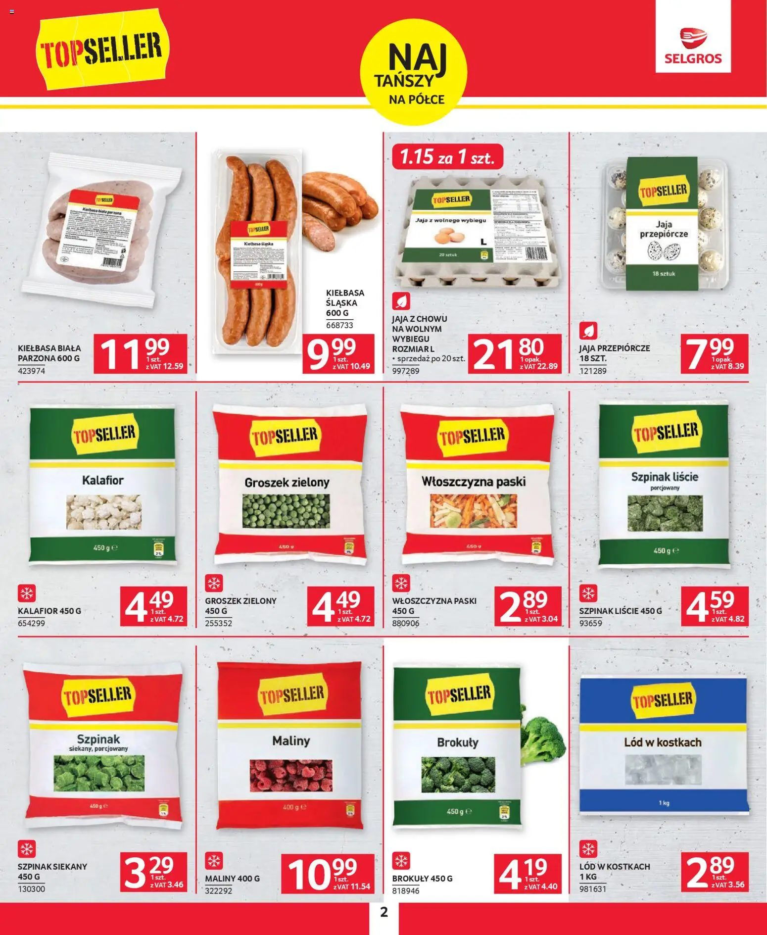 Selgros cash&carry Gazetka - Topseller od 08.01.2026 | Strona: 2 | Produkty: Groszek, Kalafior, Maliny, Jaja