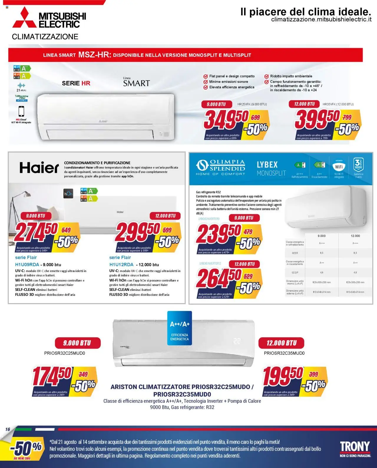 Volantino Trony del 21.08.2025 | Pagina: 16 | Prodotti: Mobile, Climatizzatore, Telecomando, Batteria
