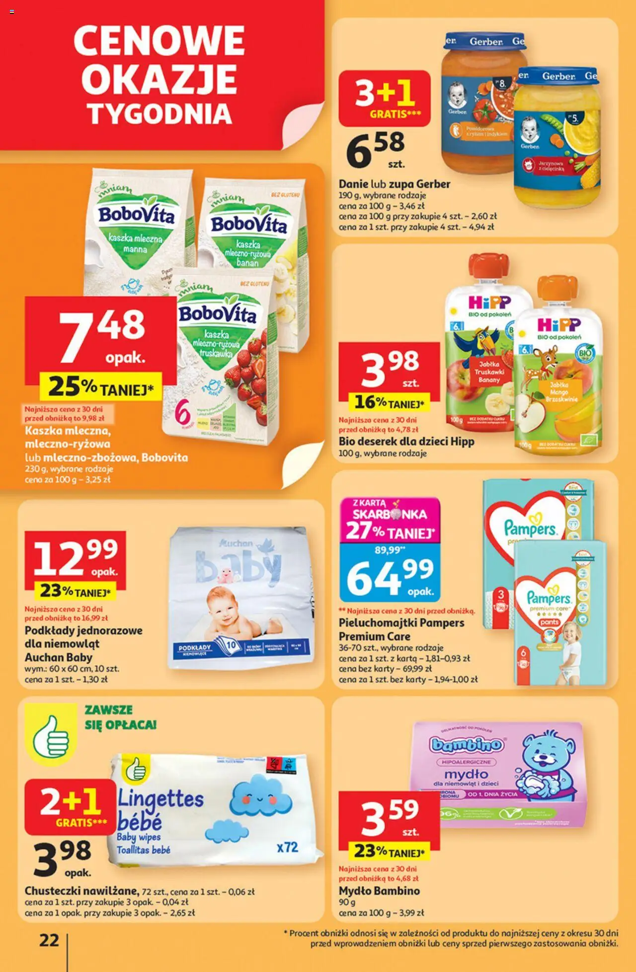 Auchan Gazetka - Pewność niskich cen Hipermarket od 11.09.2025 | Strona: 22 | Produkty: Kaszka mleczna, Zupa, Banany, Mydło