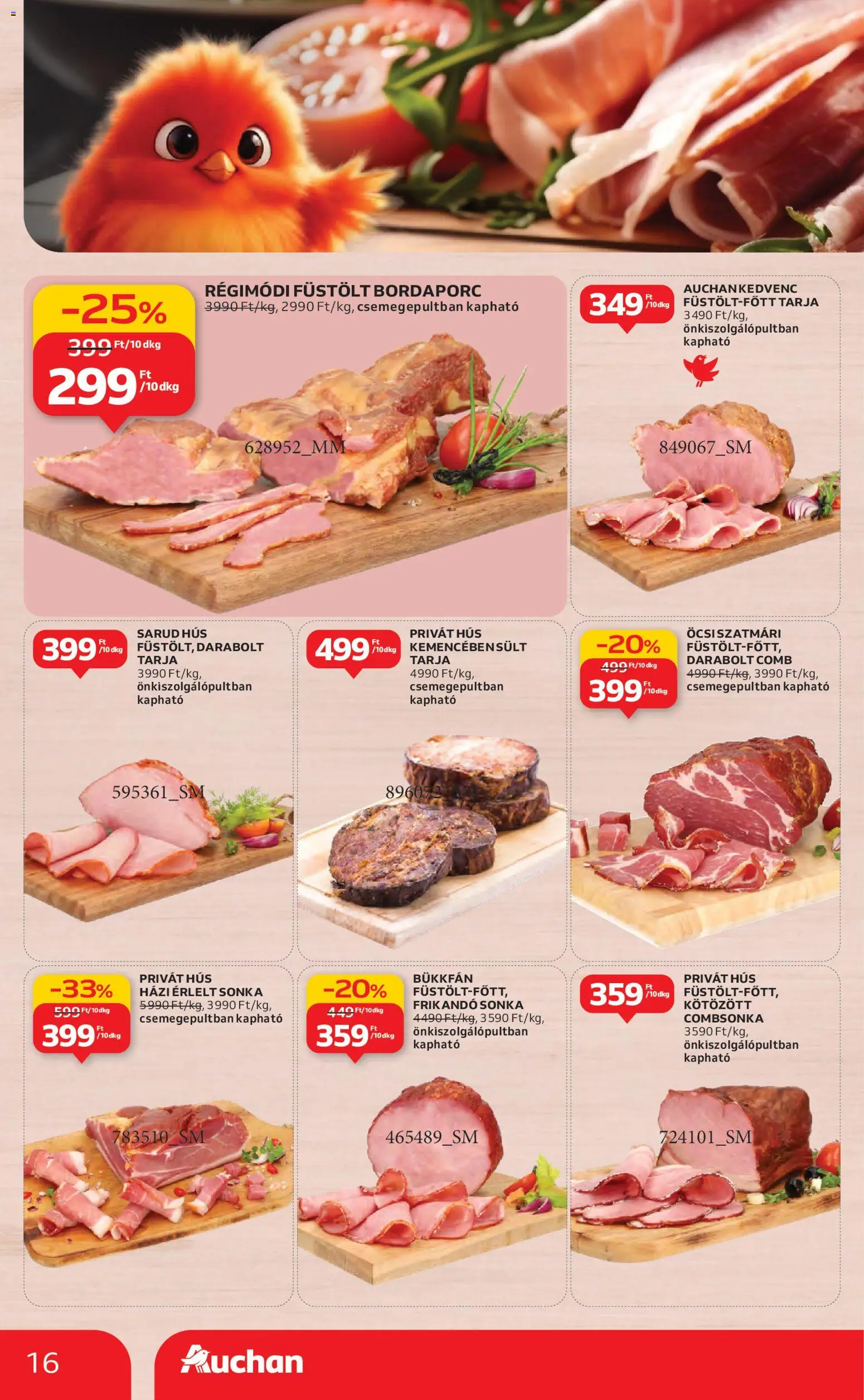 Auchan akciós ujság - amely érvényes a következő dátumtól: 13.11.2025 | Oldal: 16 | Termékek: Hús, Sonka, Frikandó, Combsonka