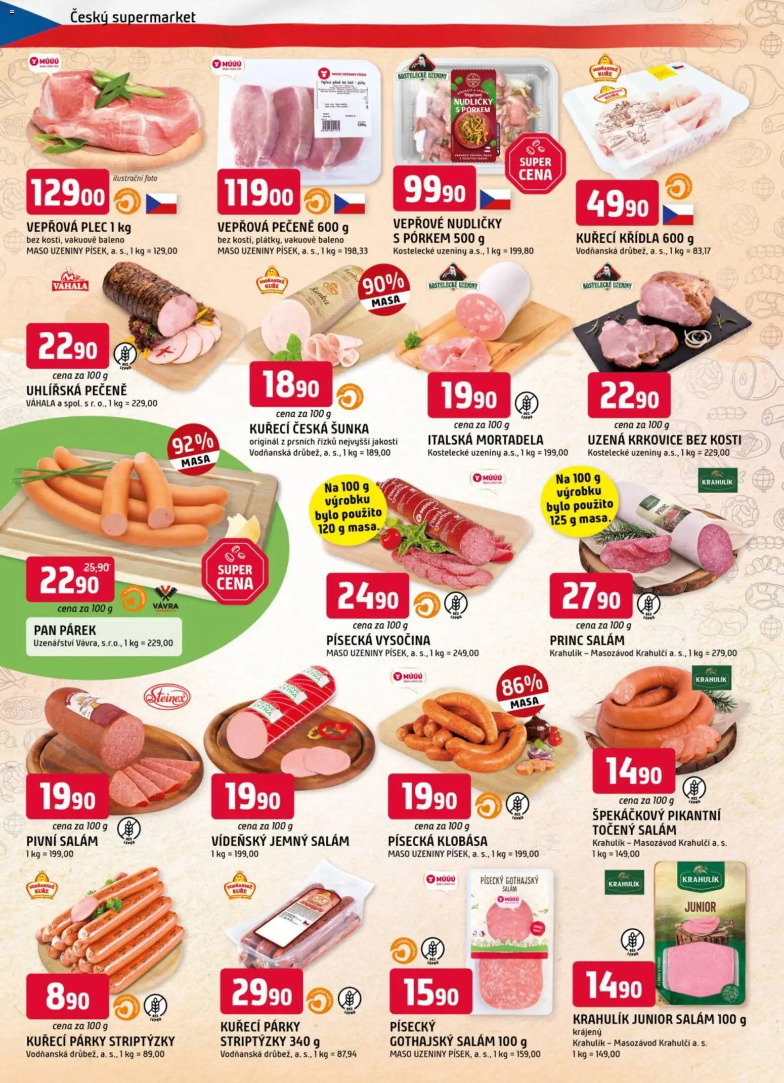 Trefa leták od 11.03.2026 | Strana: 2 | Produkty: Gothajský salám, Vepřová plec, Kuře, Uzená krkovice