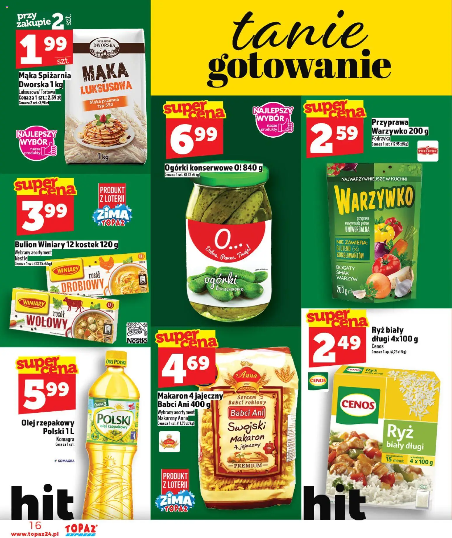 Topaz Gazetka - Express od 15.01.2026 | Strona: 16 | Produkty: Olej, Ryż, Makaron, Ogórki konserwowe