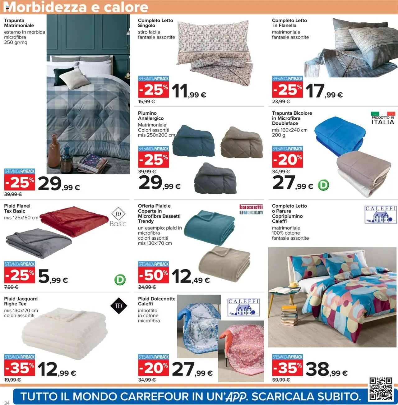Volantino Carrefour del 23.10.2025 | Pagina: 34 | Prodotti: Copripiumino, Plaid, Letto matrimoniale, Trapunta